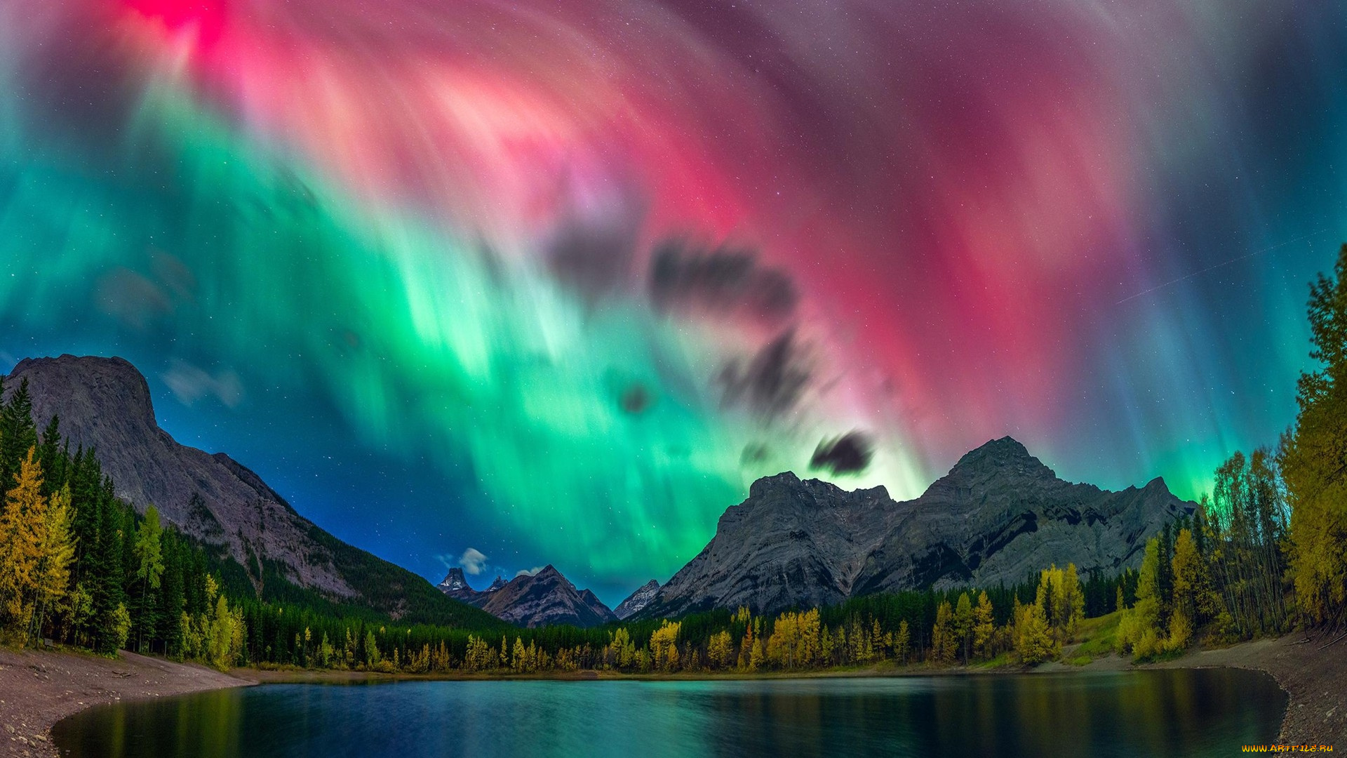 wedge, pond, , kananaskis, , alberta, природа, северное, сияние, wedge, pond, kananaskis, alberta