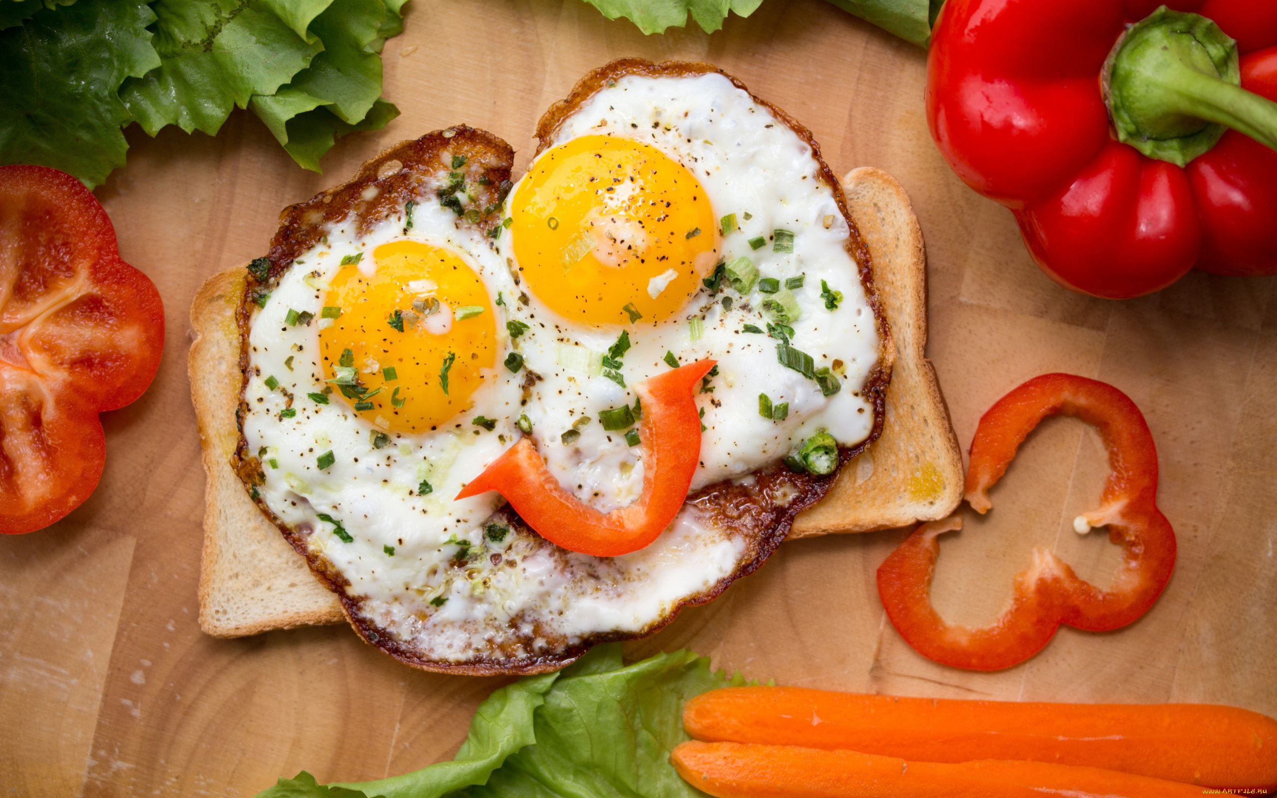 еда, яичные, блюда, яичница, глазунья, перец, морковь