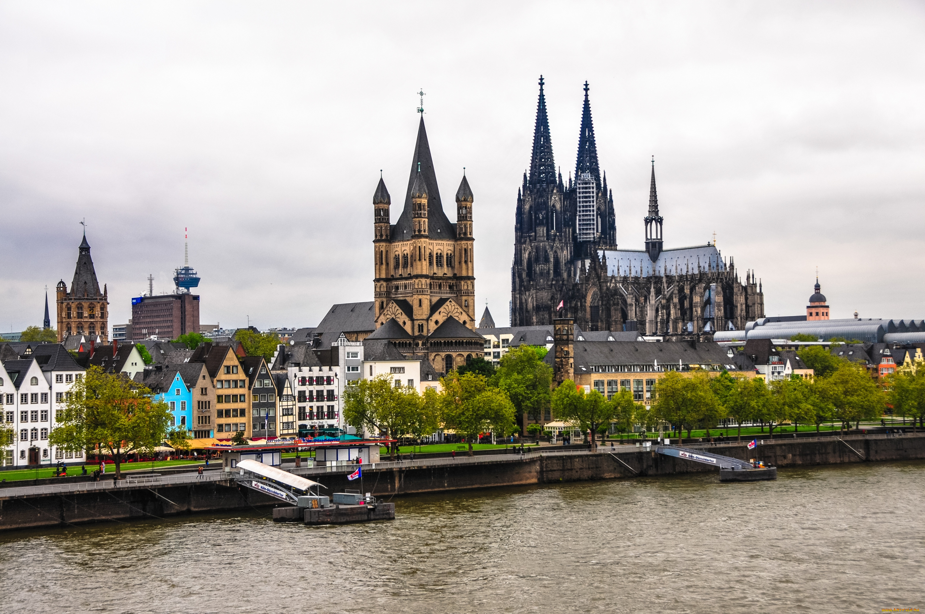 кельн, германия, города, ратуша, дома, собор, река