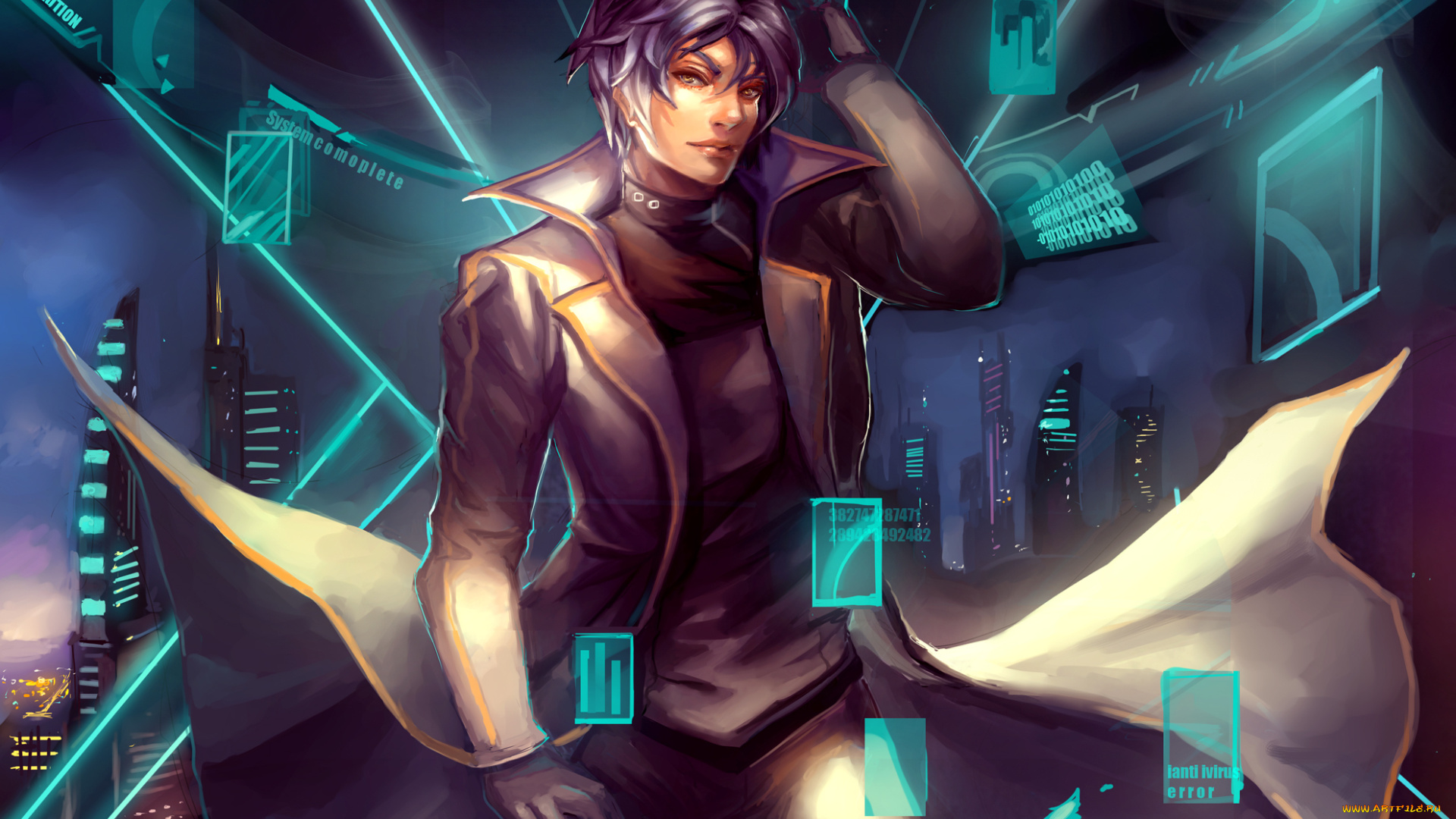 аниме, -weapon, , blood, &, technology, art, solaris, vii, огни, город, парень, clandestineknight, ночь, небоскребы