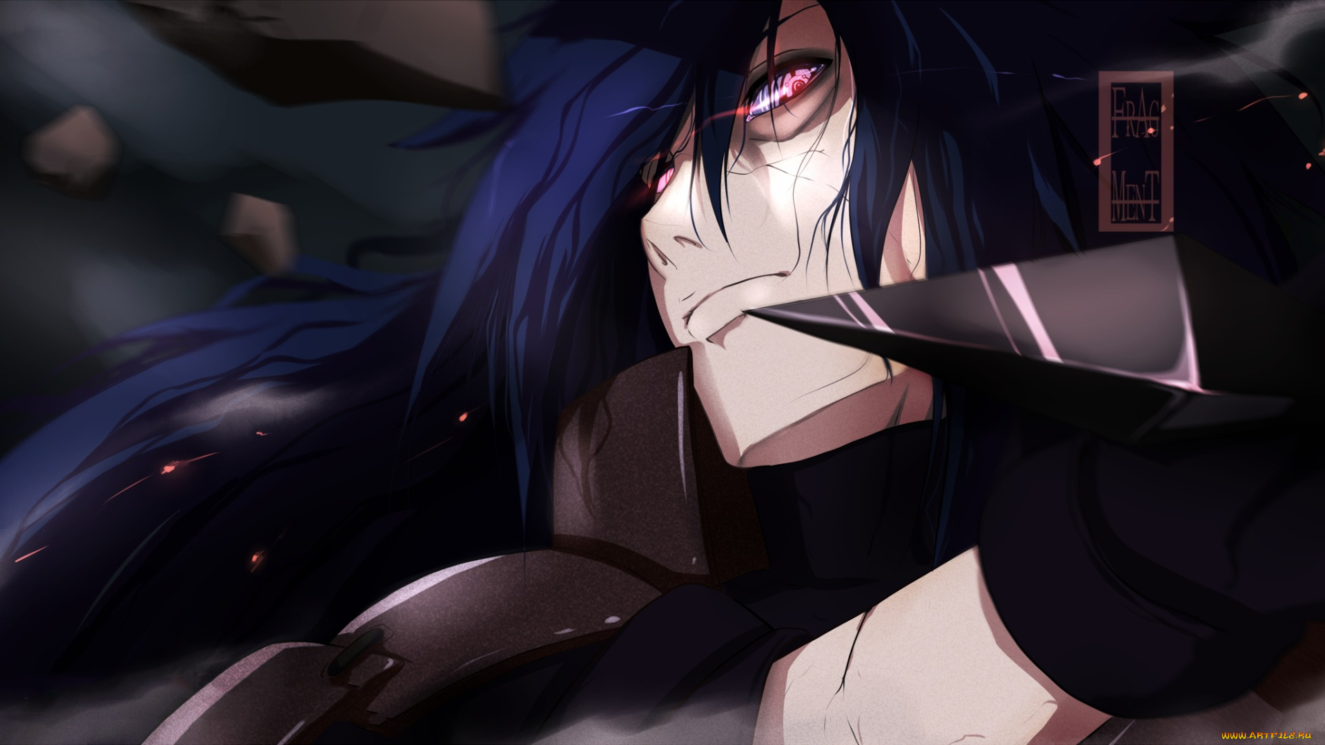 аниме, naruto, оружие, жест, взгляд, uchiha, madara, парень, ifragmentix, art, наруто, камни