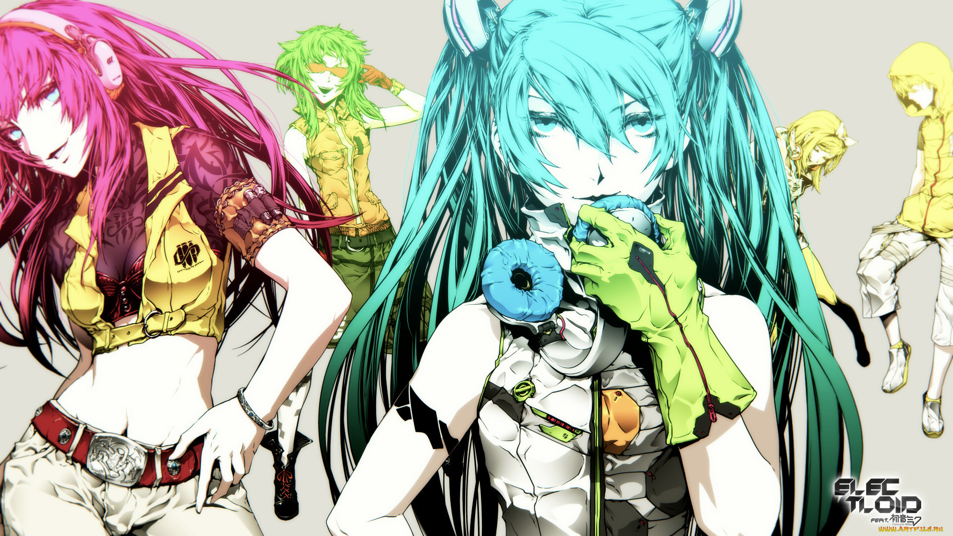 аниме, vocaloid, hatsune, miku, gumi, наушники, парень, девушки, megurine, luka, kagamine, rin, len, nagimiso, арт