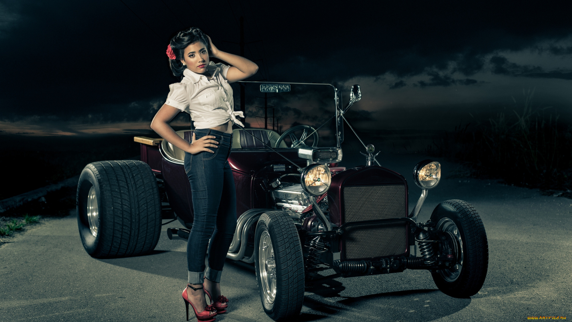 автомобили, авто, с, девушками, девица, ретро, авто