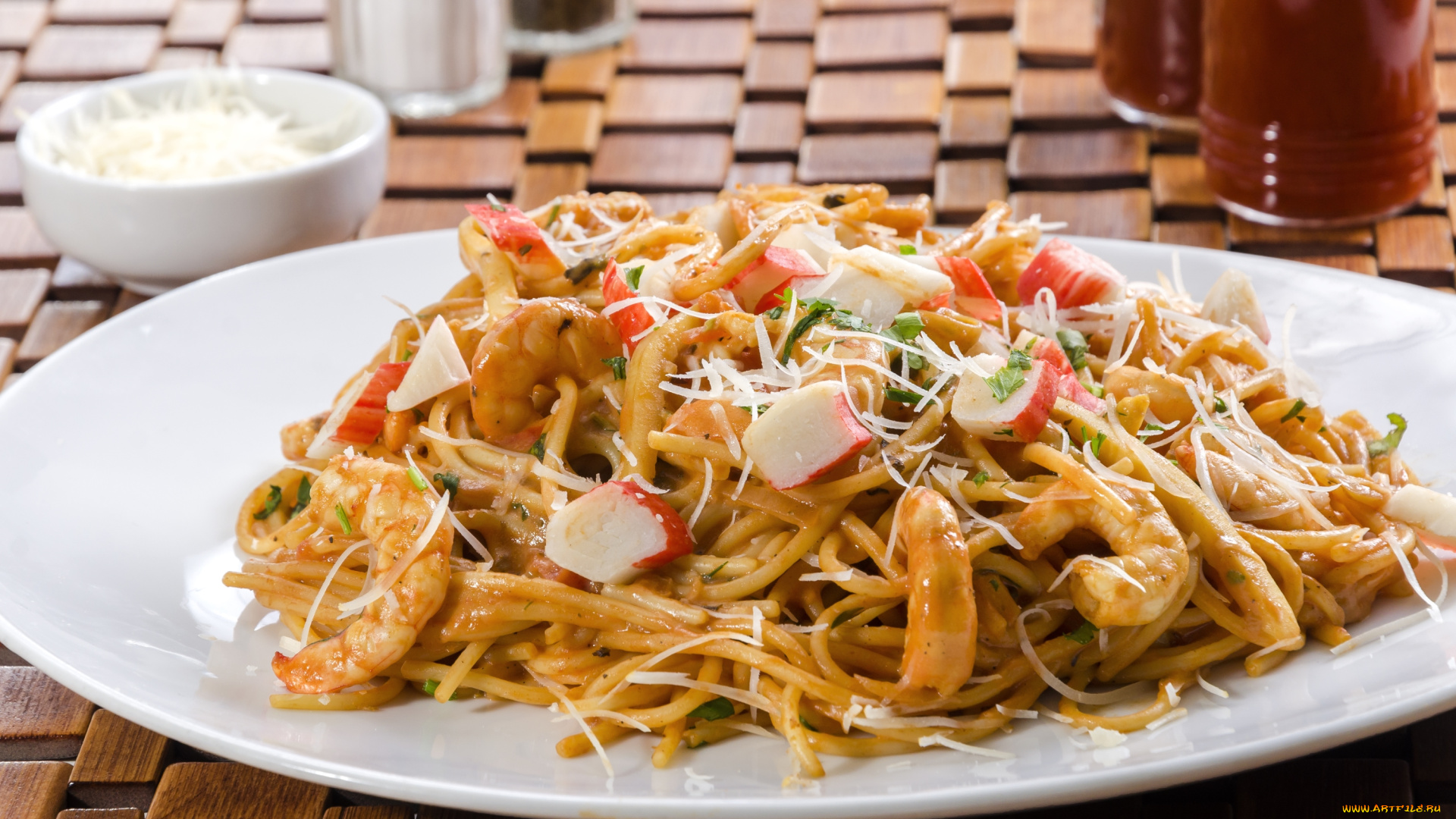 еда, макаронные, блюда, морепродукты, соус, паста