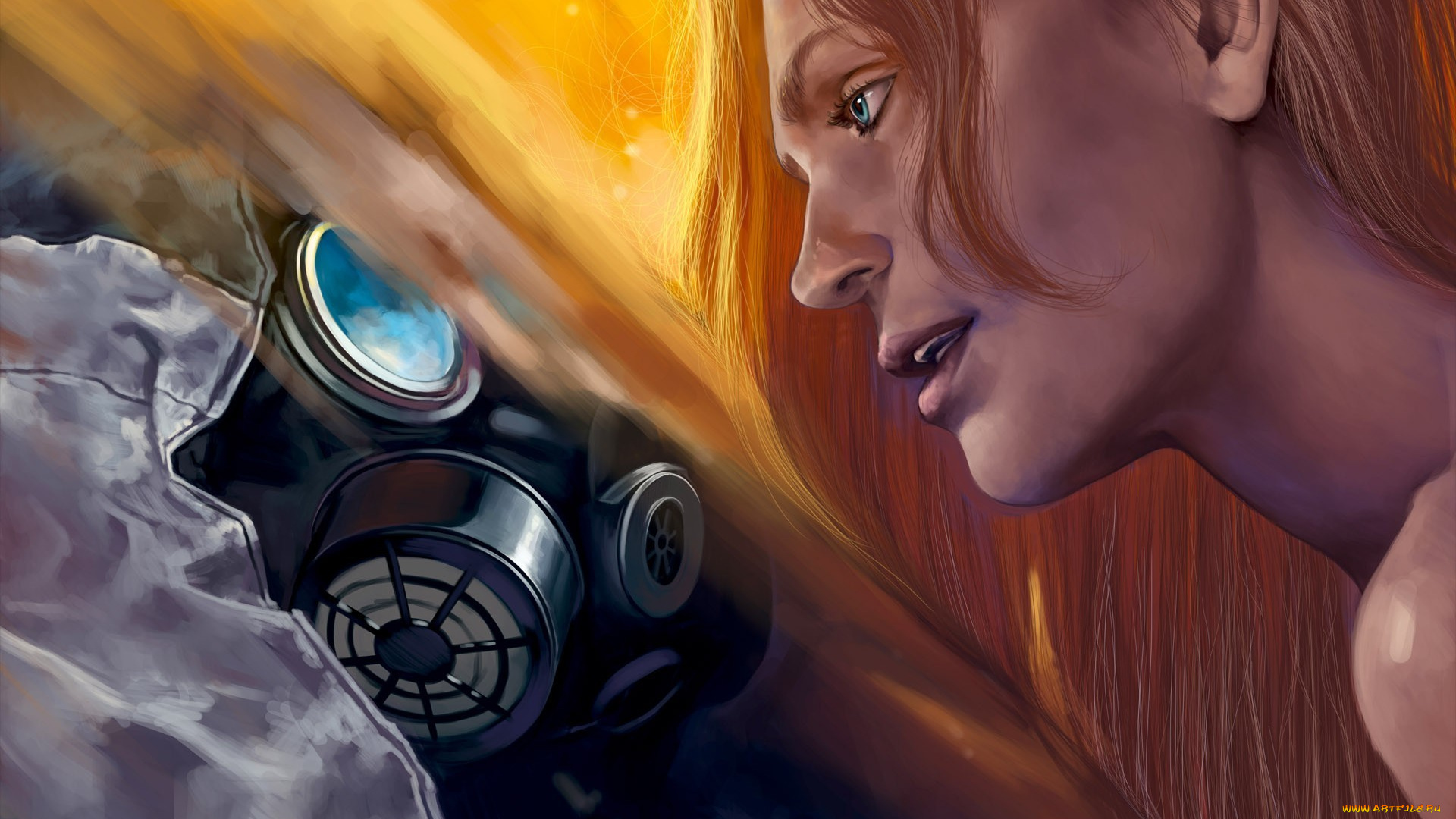 фэнтези, девушки, романтика, апокалипсиса, alexiuss, арт, противогаз