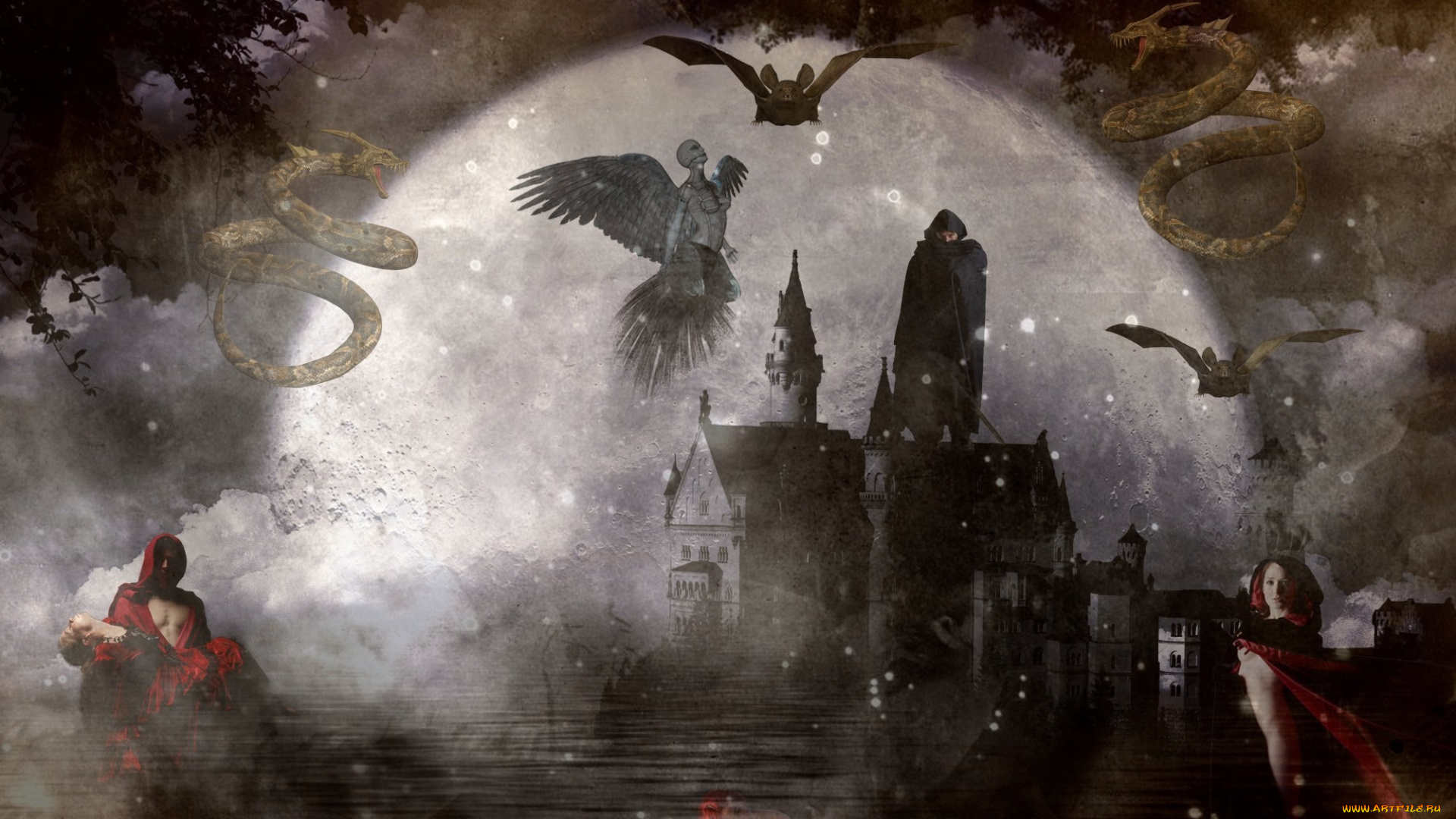 фэнтези, фотоарт, дракон, смерть, люди