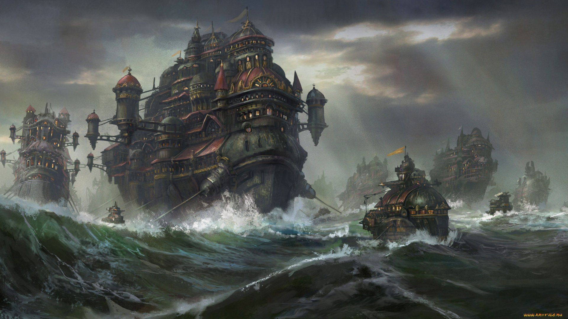 фэнтези, корабли, вода, море