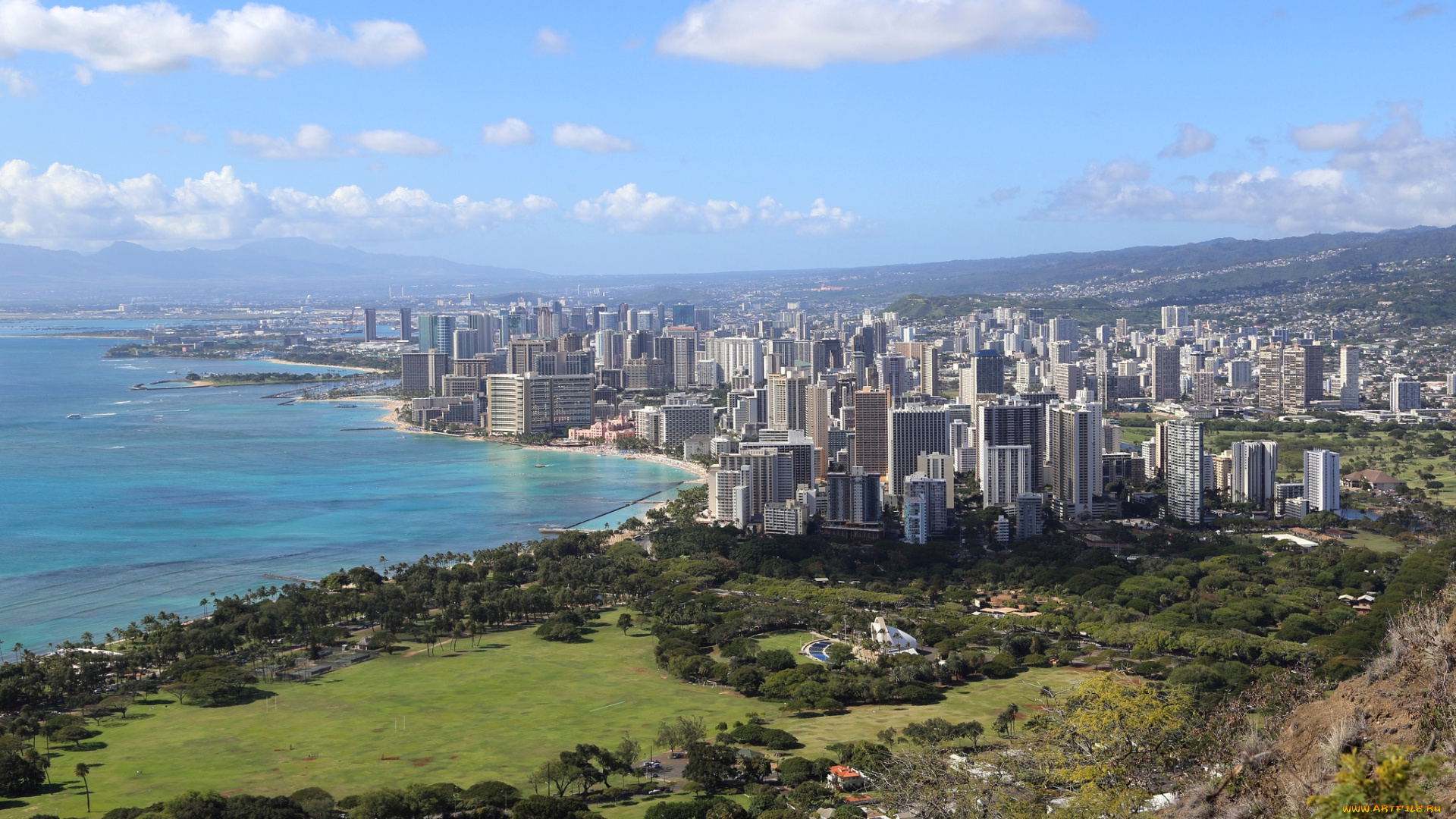 города, гонолулу, , гавайи, панорама