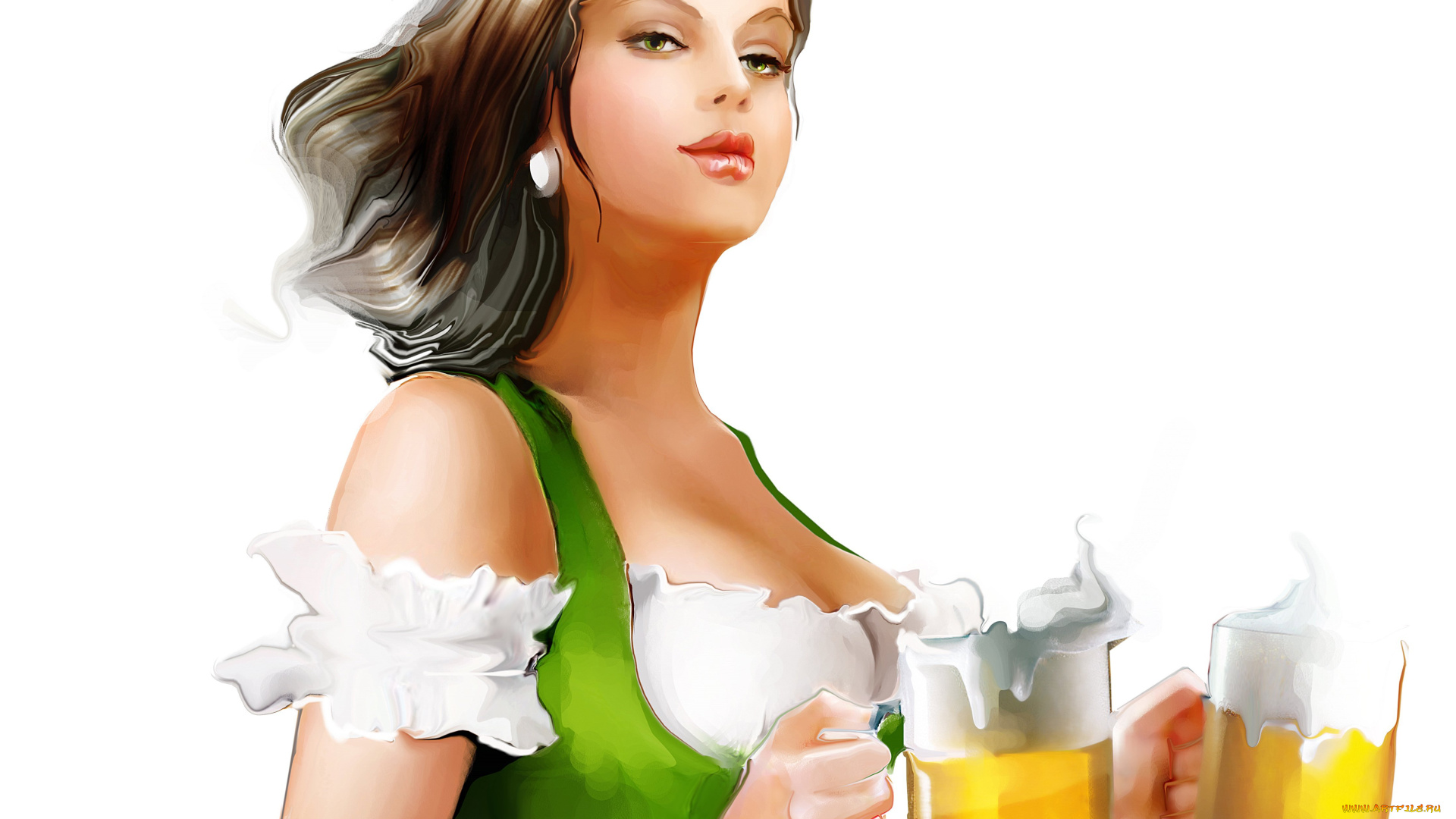 рисованные, люди, лицо, взгляд, живопись, пиво, девушка, tatiana, nikitina, фон, кружки