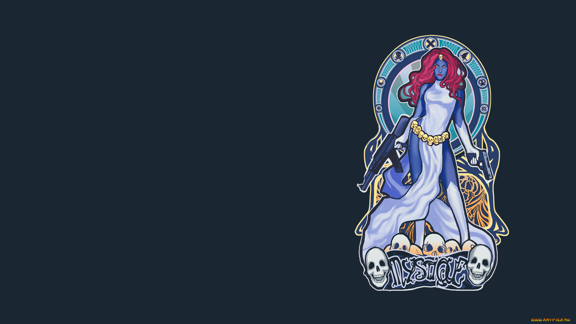 рисованные, минимализм, девушка, оружие, черепа