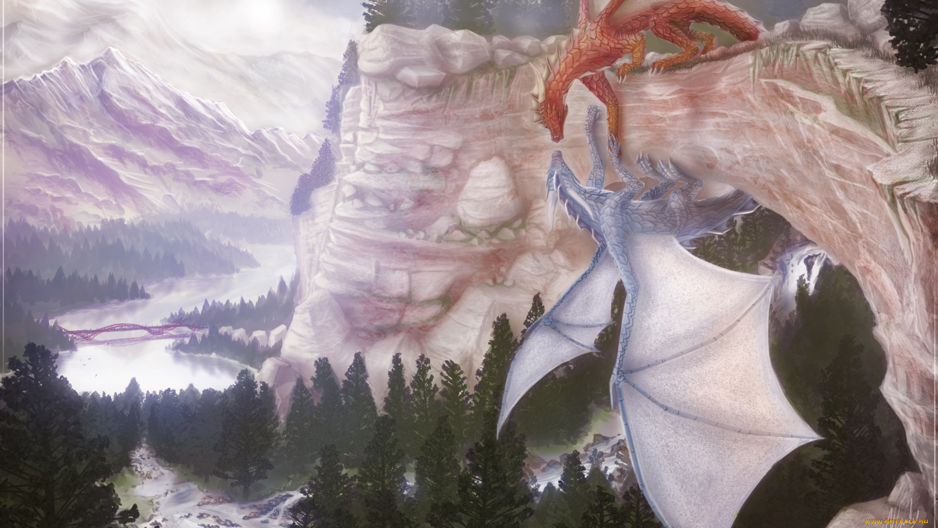 рисованные, животные, , сказочные, , мифические, горы, драконы