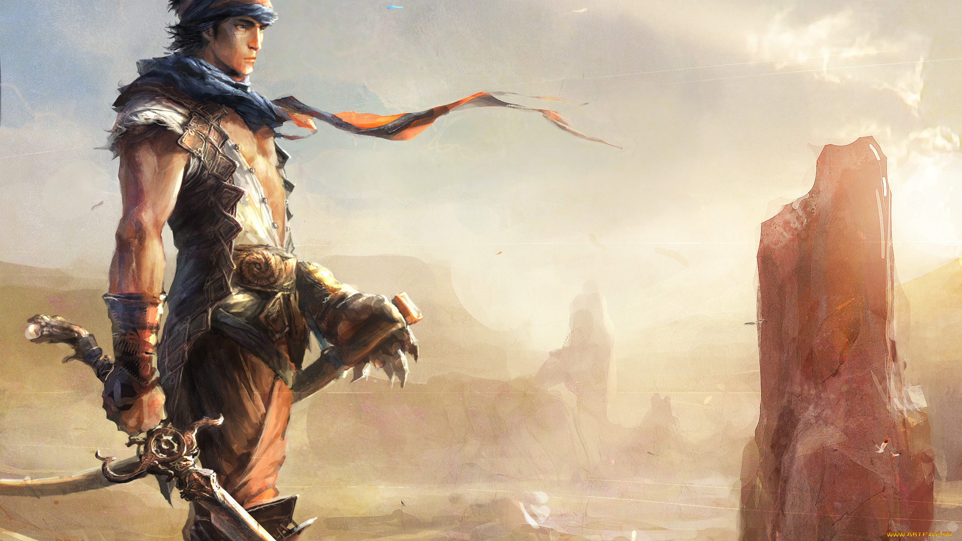 видео, игры, prince, of, persia, песок, пыль, art, меч, ветер, скала, пустыня, парень, prince, of, persia