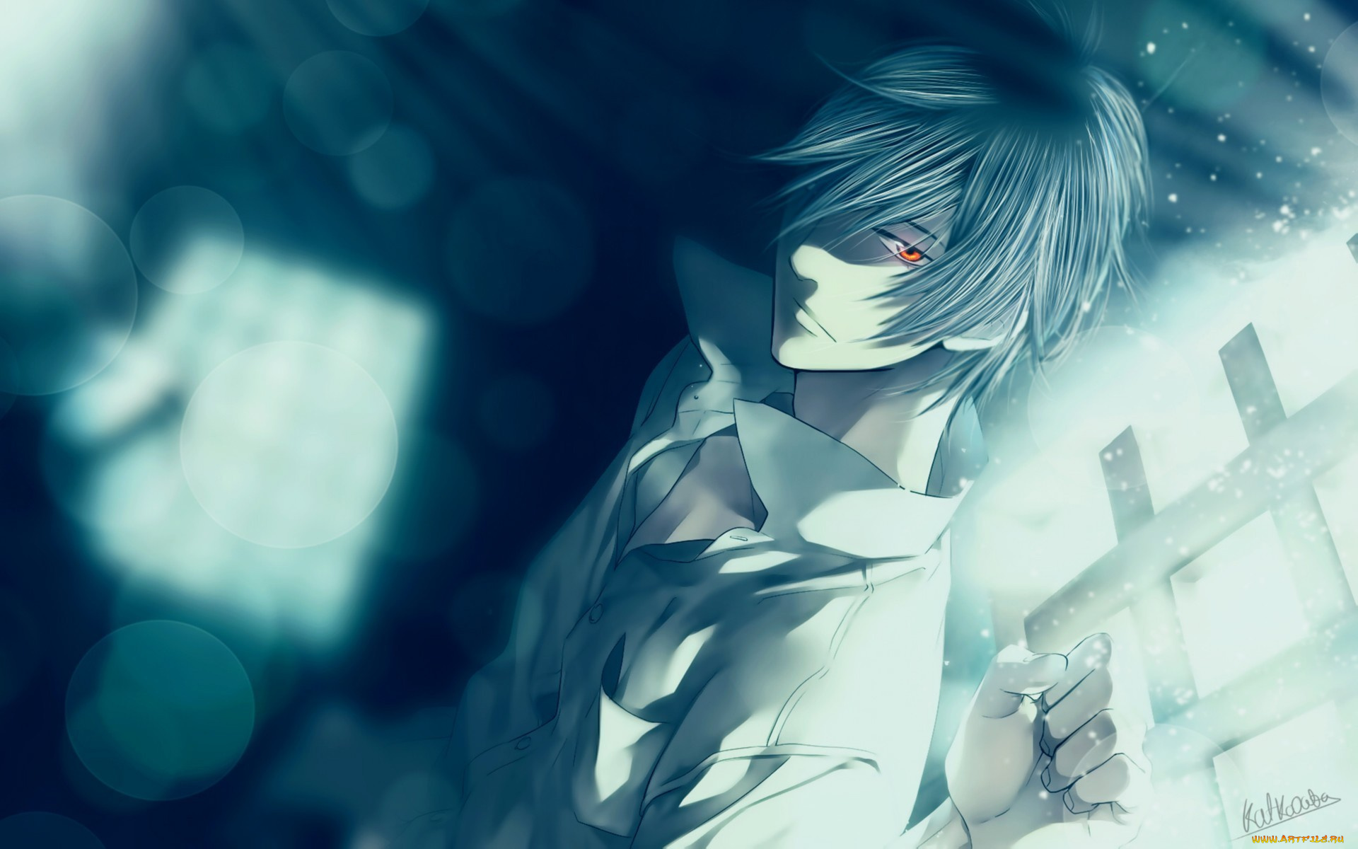 аниме, psychic, detective, yakumo, shinrei, tantei, yakumo, katkooota, решетка, парень, арт, saitou, боке