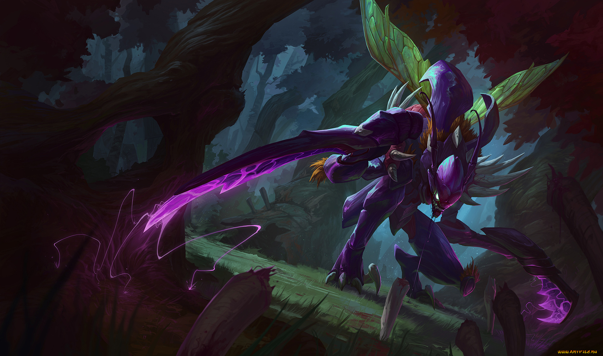 видео, игры, league, of, legends, league, of, legends, joshua, brian, smith, арт, магия, лес, kha, zix, крылья, существо