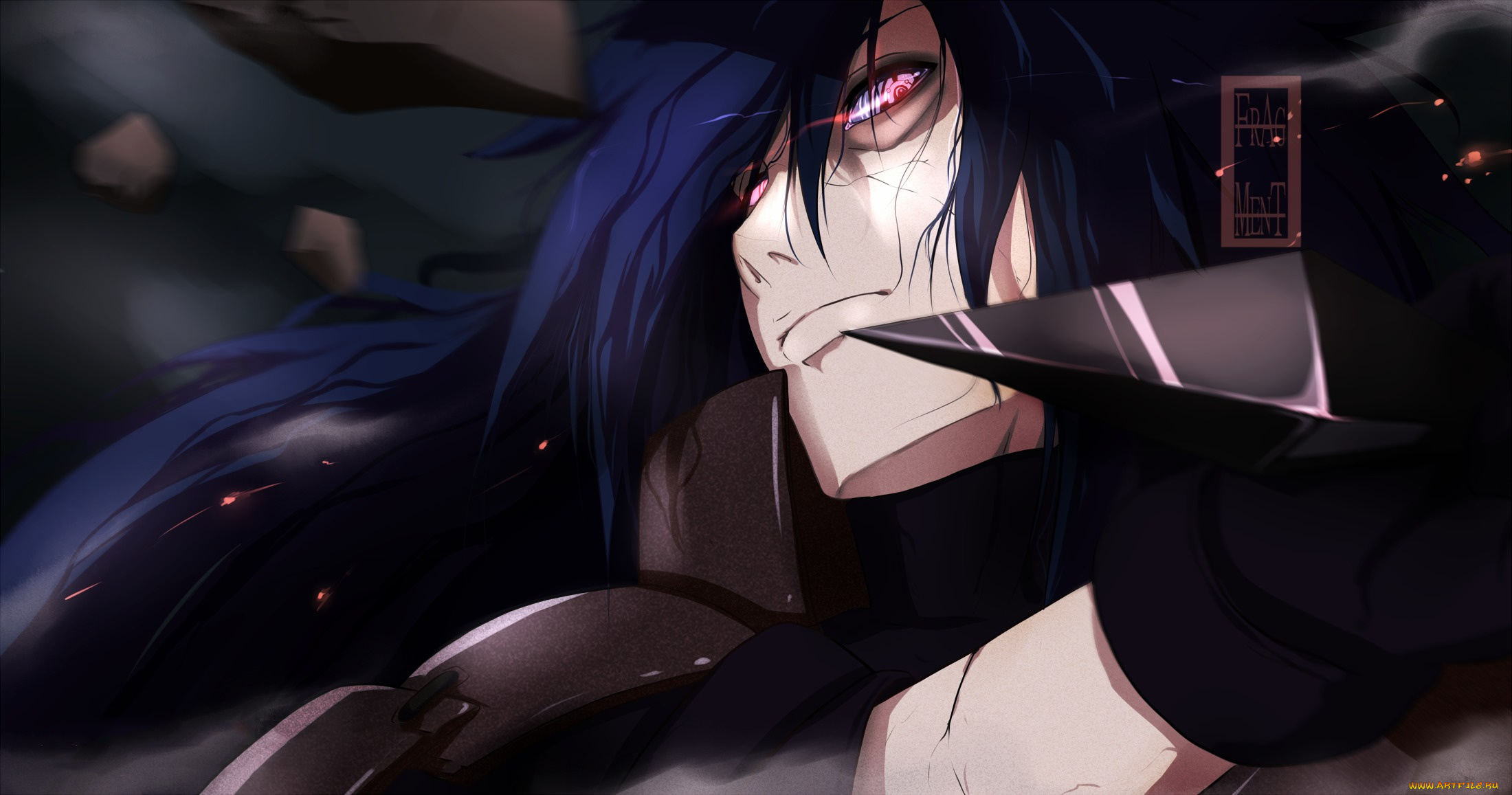 аниме, naruto, оружие, жест, взгляд, uchiha, madara, парень, ifragmentix, art, наруто, камни