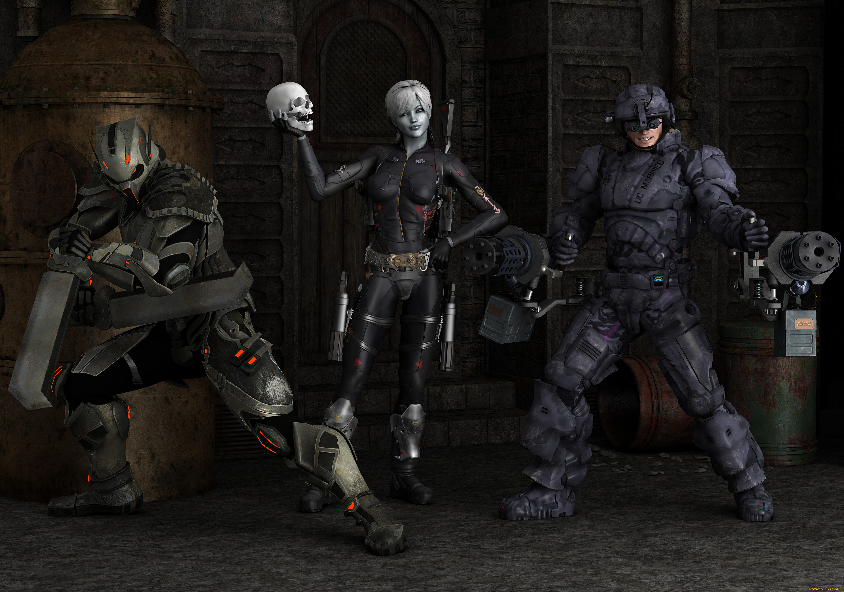 3д, графика, фантазия, , fantasy, оружие, череп, существа, люди