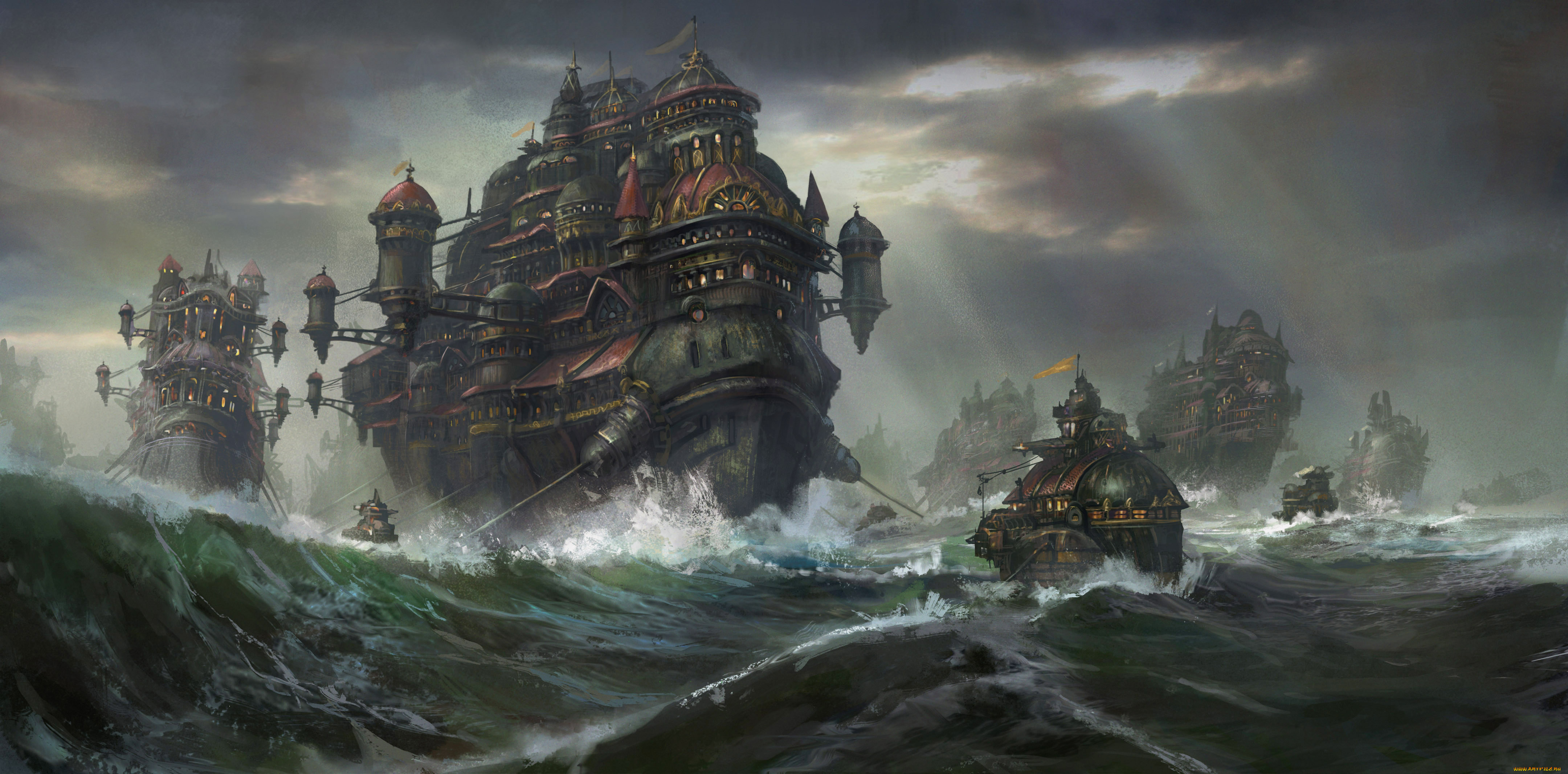 фэнтези, корабли, вода, море