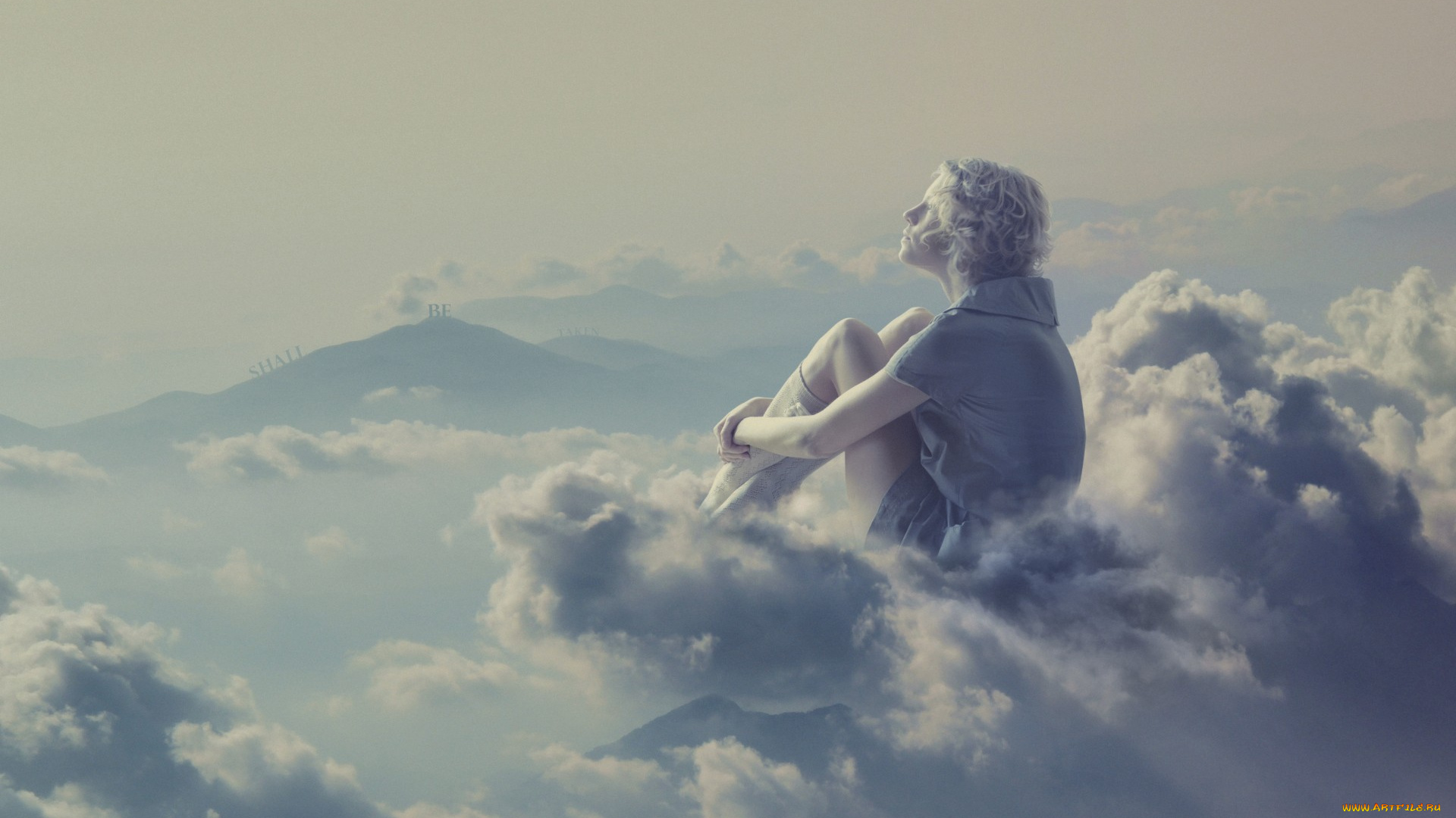 девушки, -unsort, , креатив, девушка, задумчивость, фантазия, облака, блондинка