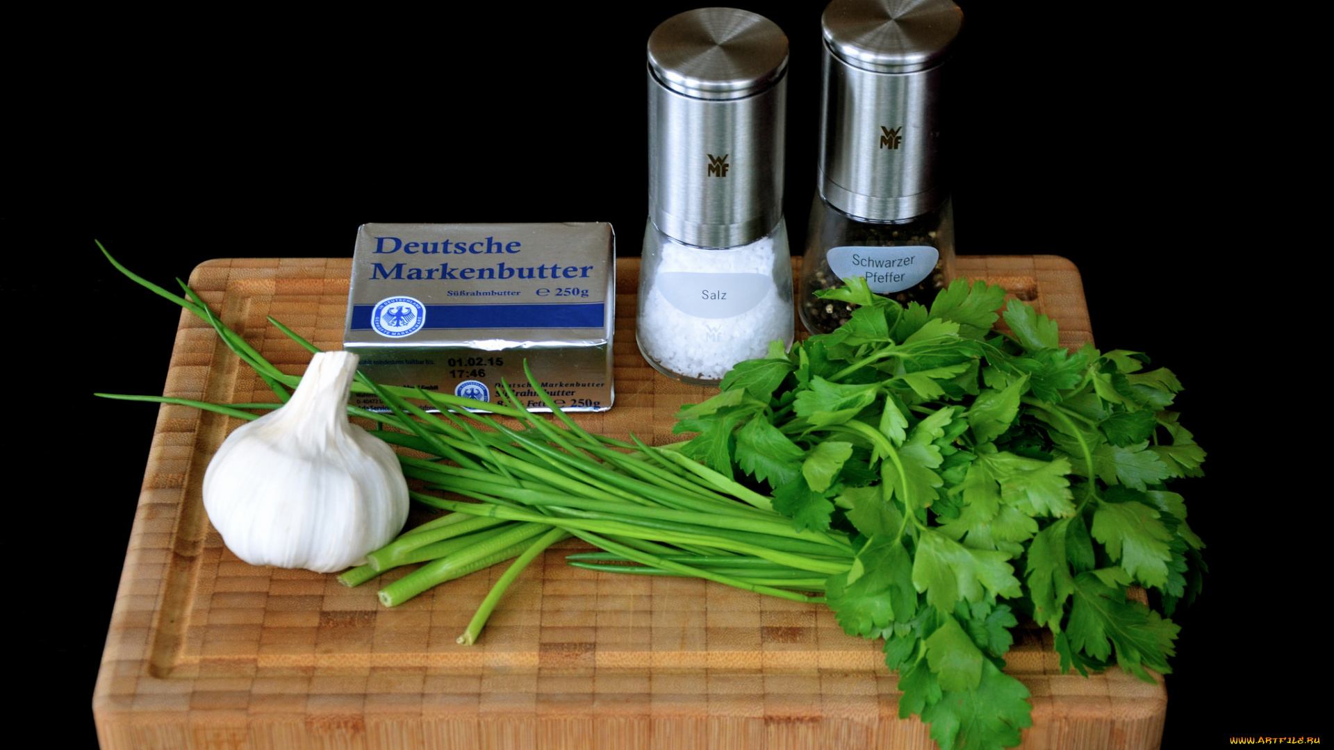 еда, натюрморт, петрушка, чеснок, масло, специи