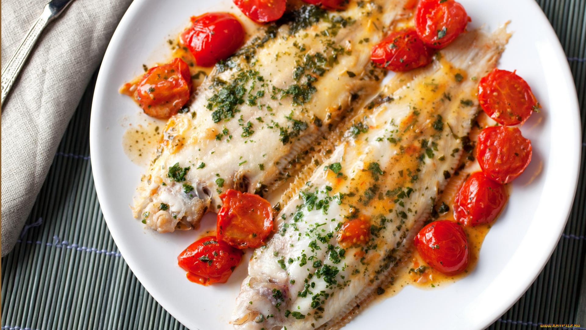 еда, рыбные, блюда, , с, морепродуктами, специи, тарелка, помидоры, рыба