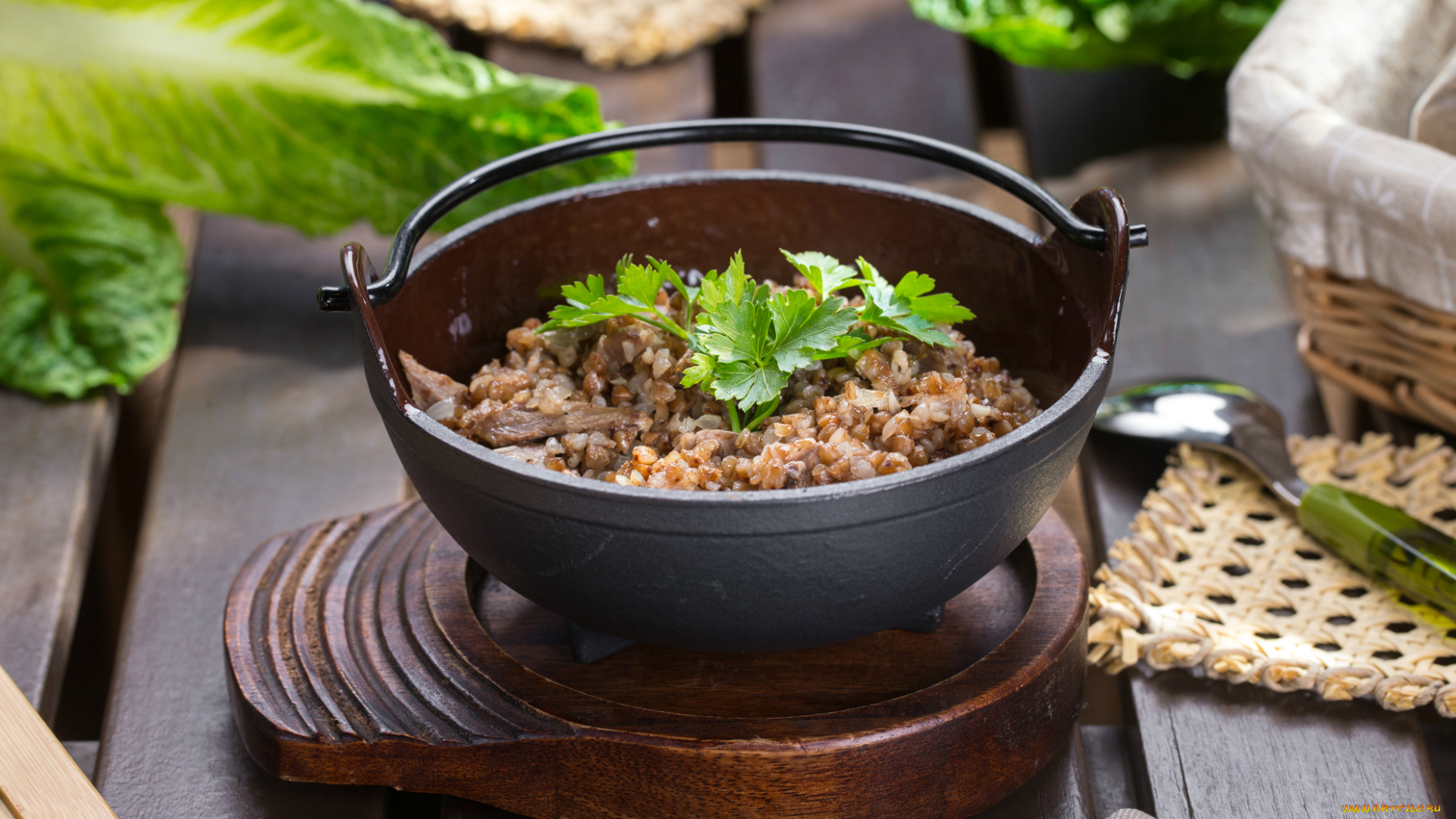 еда, вторые, блюда, миска, петрушка, гречка, каша