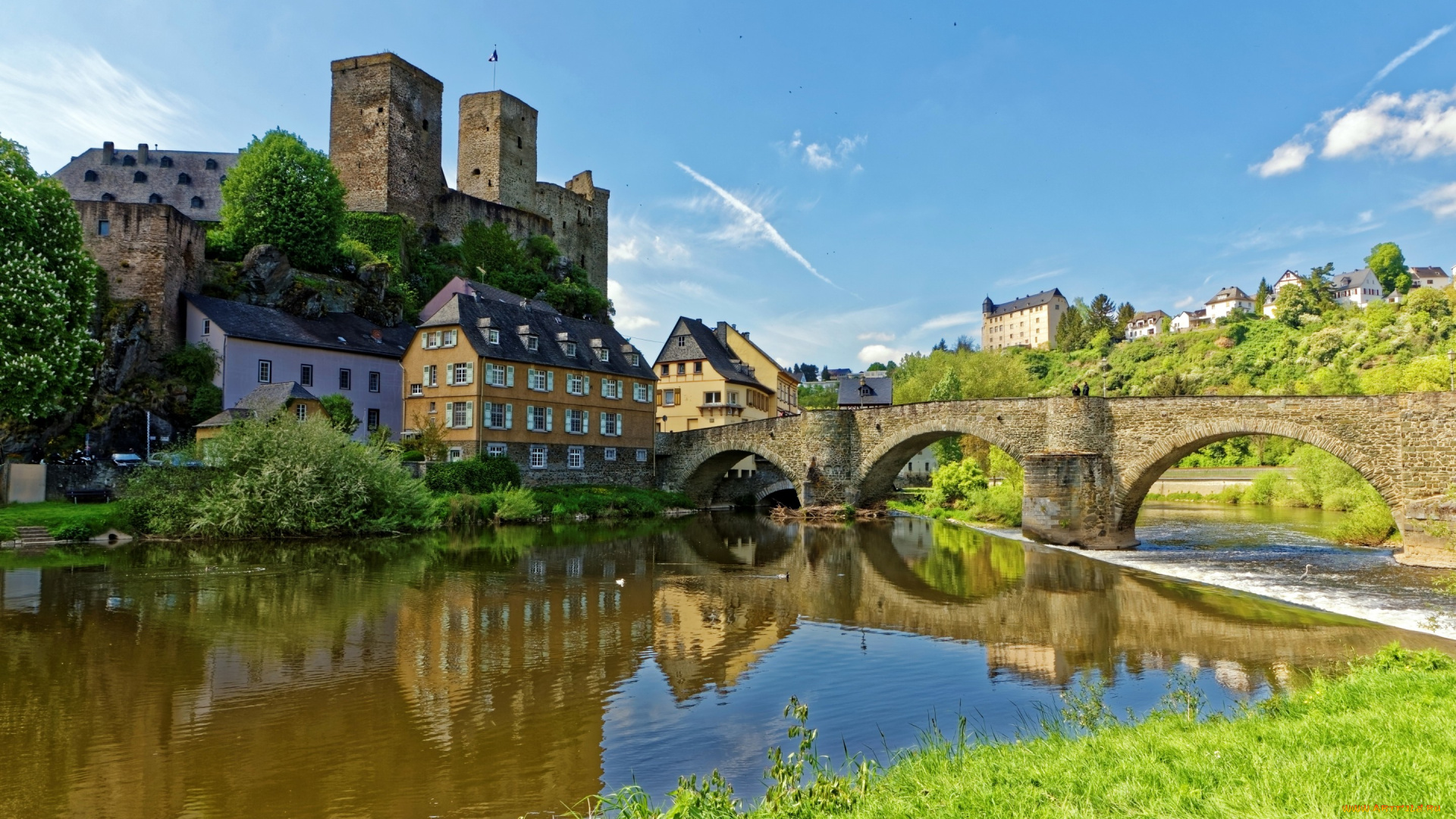 города, -, дворцы, , замки, , крепости, runkel, германия, дома, замок, мост, река