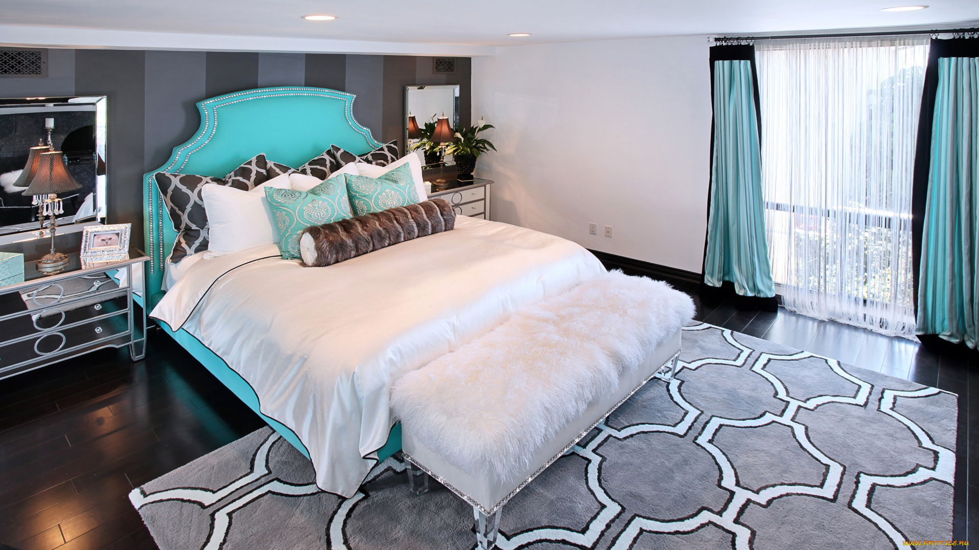 интерьер, спальня, ковер, вилла, роскошь, комод, окно, кровать, дизайн