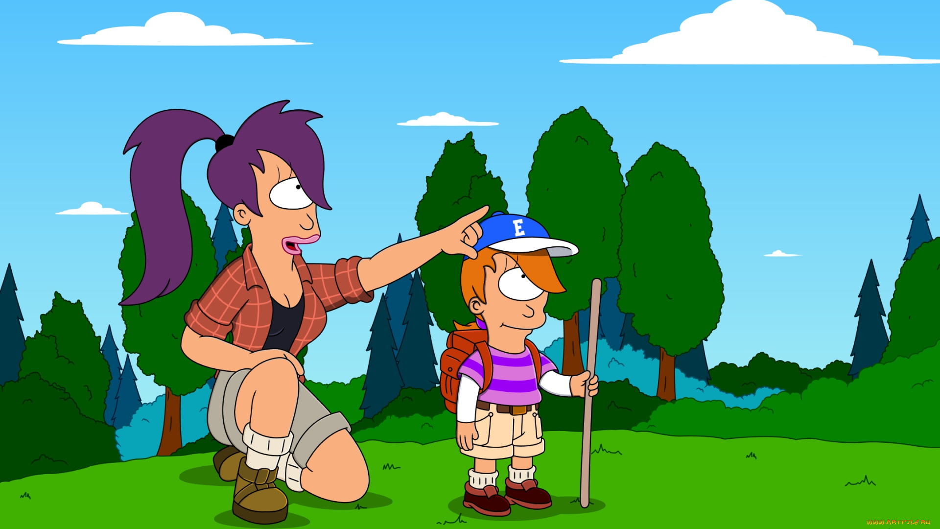 мультфильмы, futurama, деревья, природа, персонажи