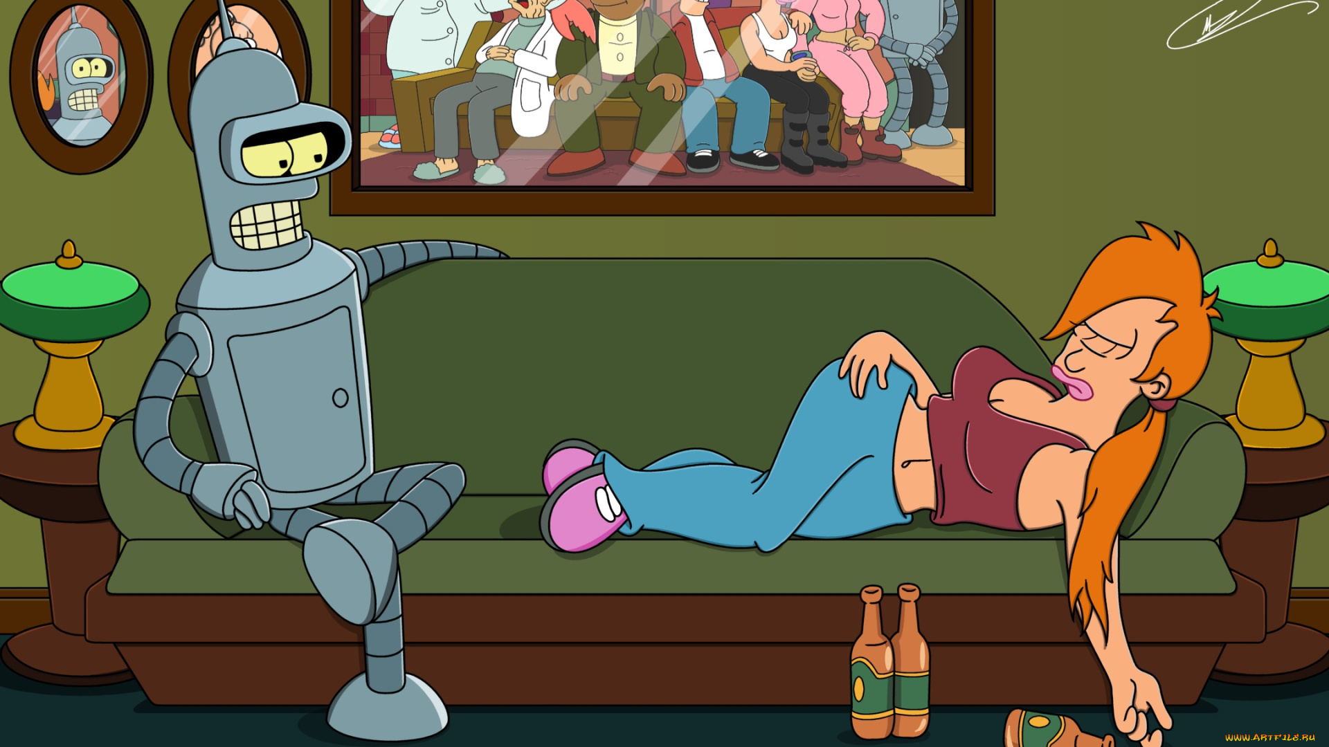 мультфильмы, futurama, диван, комната, персонажи
