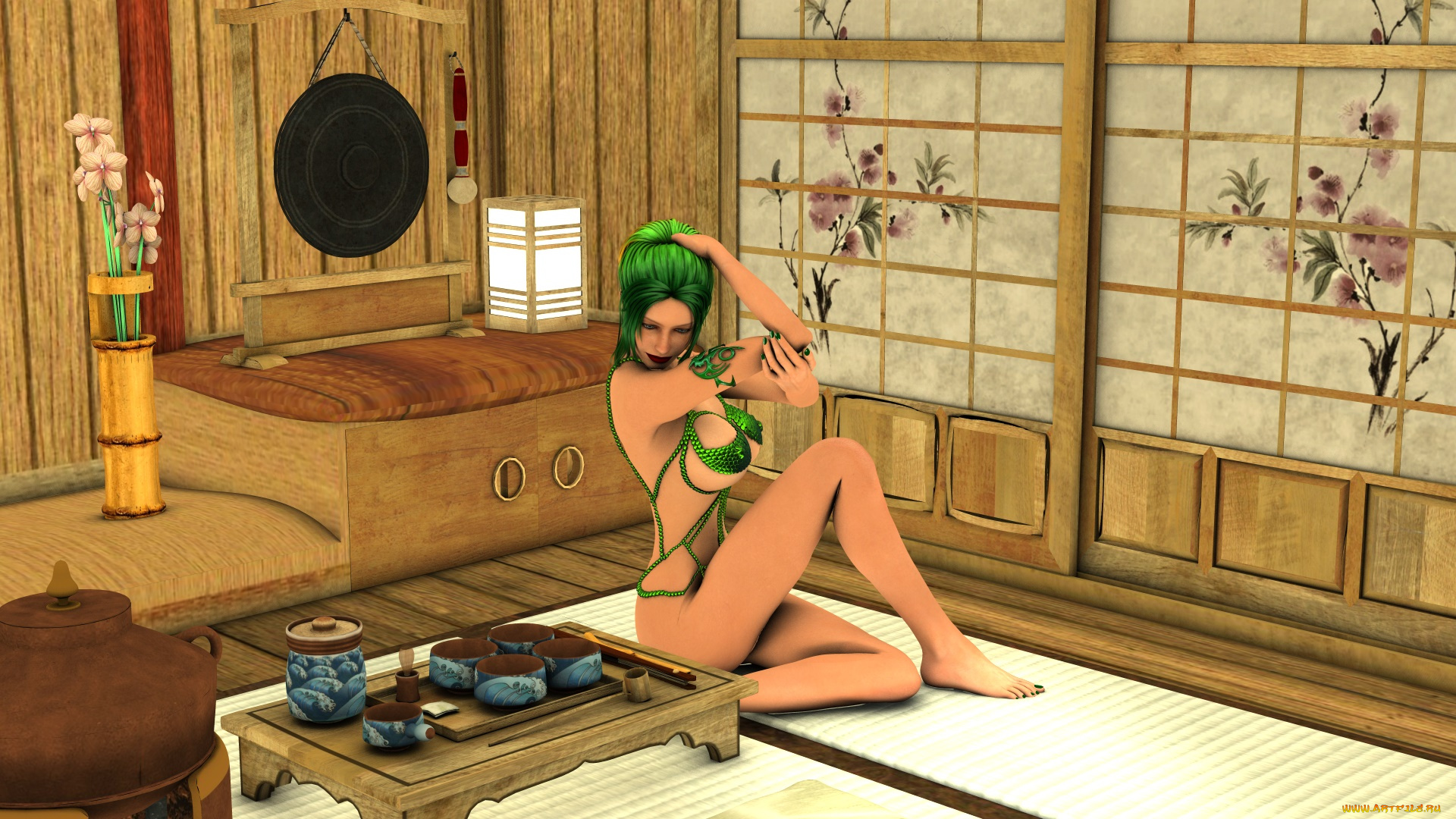 видео, игры, dark, heresy, девушка, интерьер, цветы, посуда, фон, взгляд