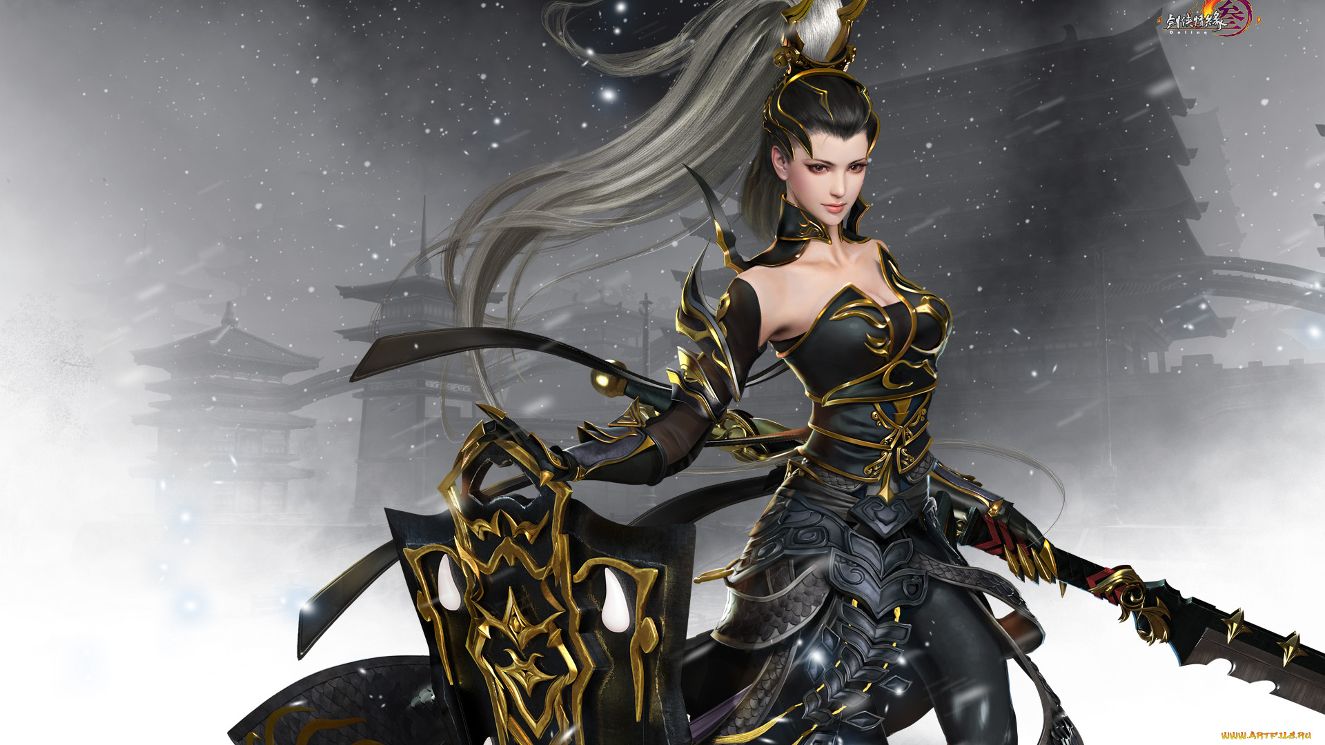 видео, игры, jx, online, 3, взгляд, девушка, оружие, фон