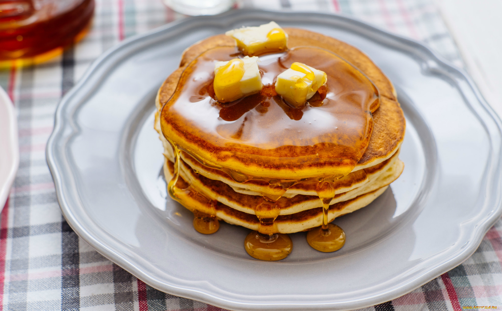 еда, блины, , оладьи, тесто, тарелка, мед, масло