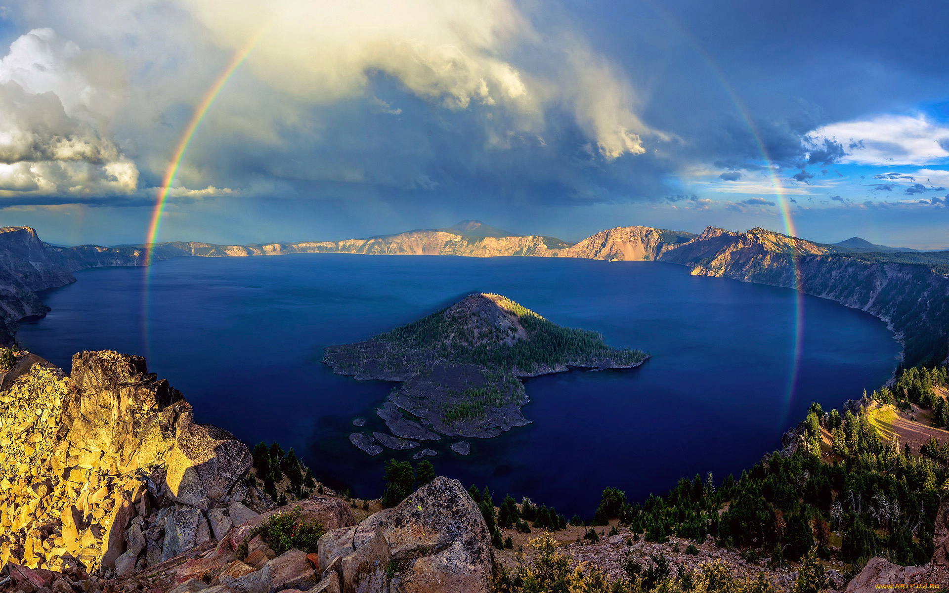 природа, радуга, озеро, крейтер, штат, орегон, сша