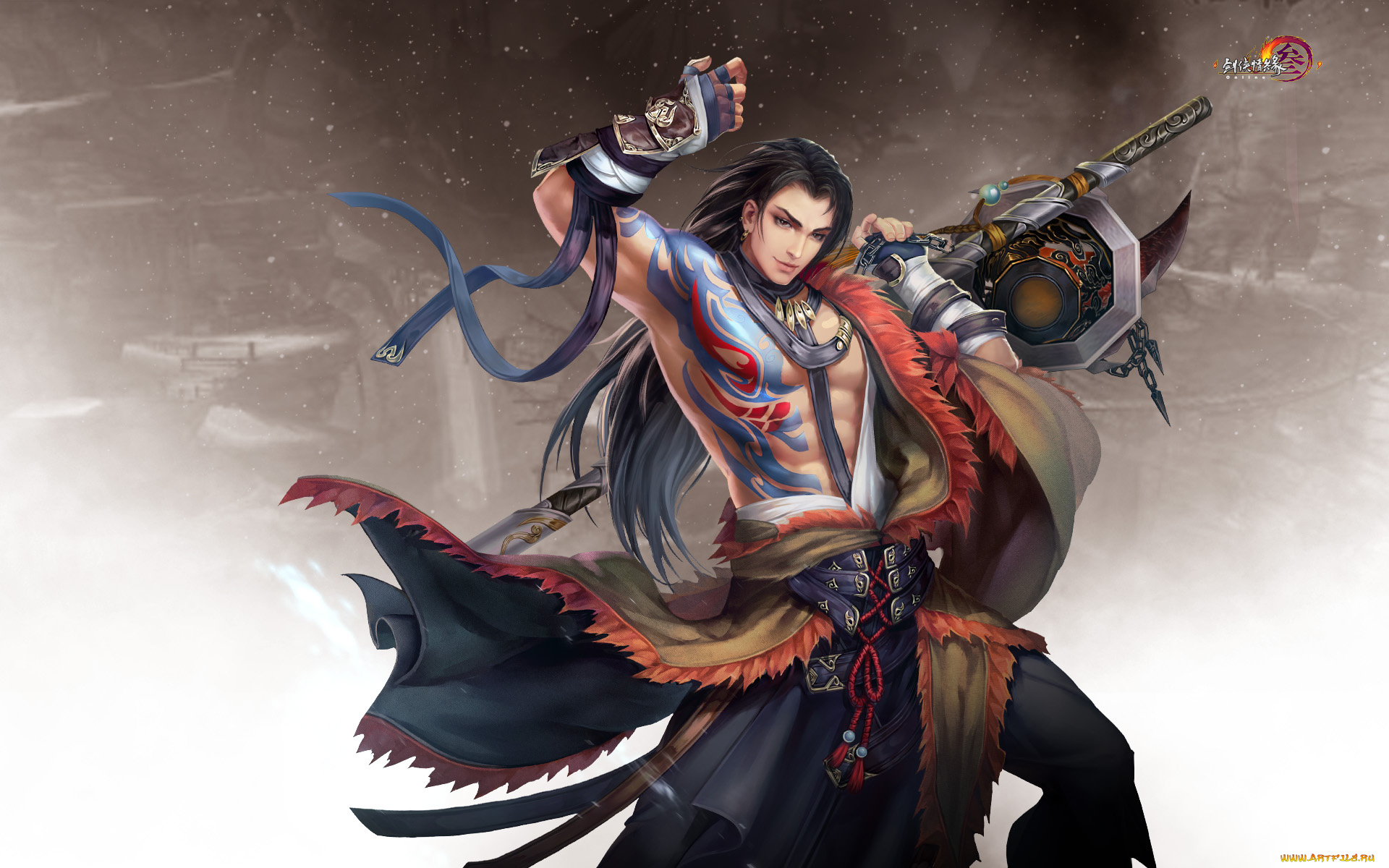 видео, игры, jx, online, 3, оружие, мужчина, фон, взгляд