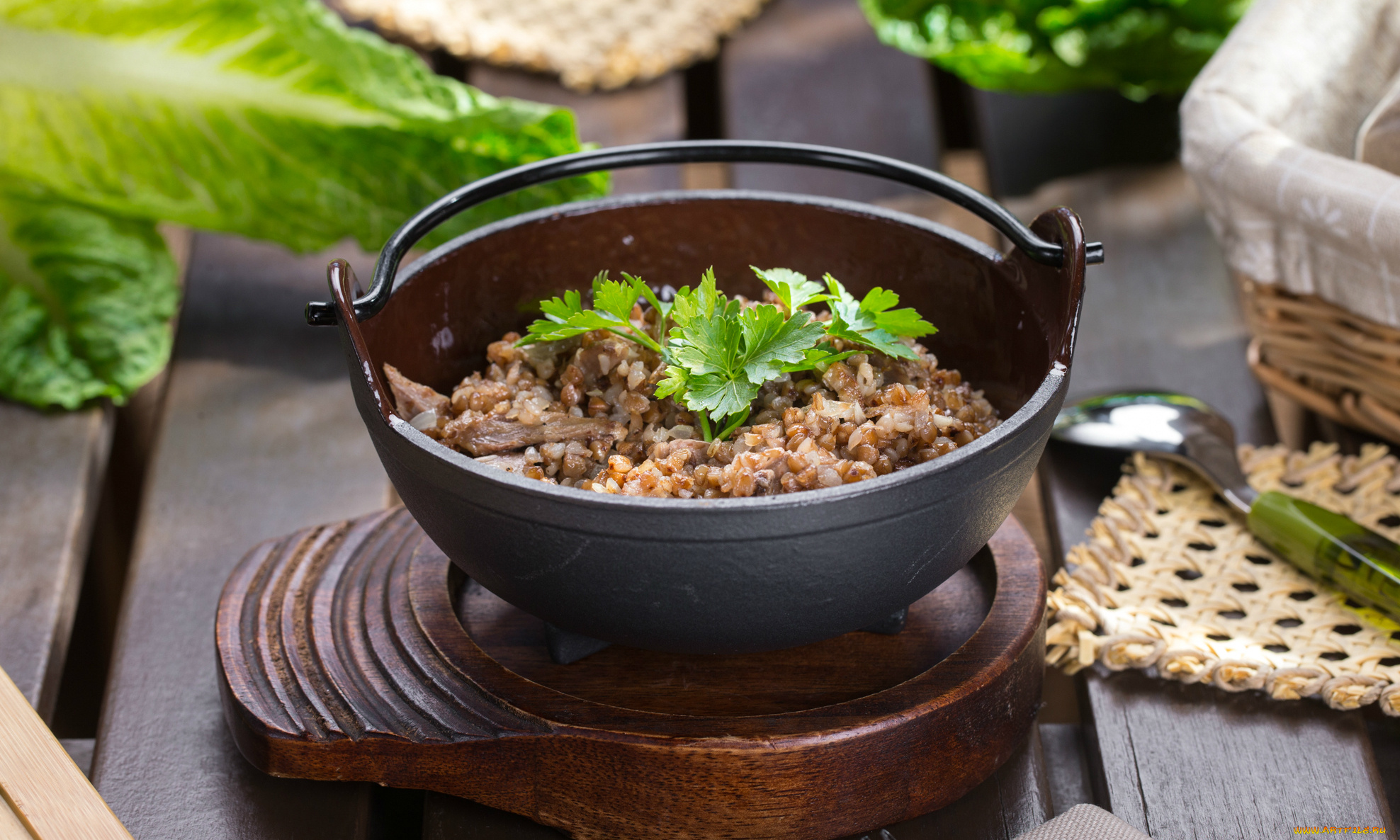 еда, вторые, блюда, миска, петрушка, гречка, каша