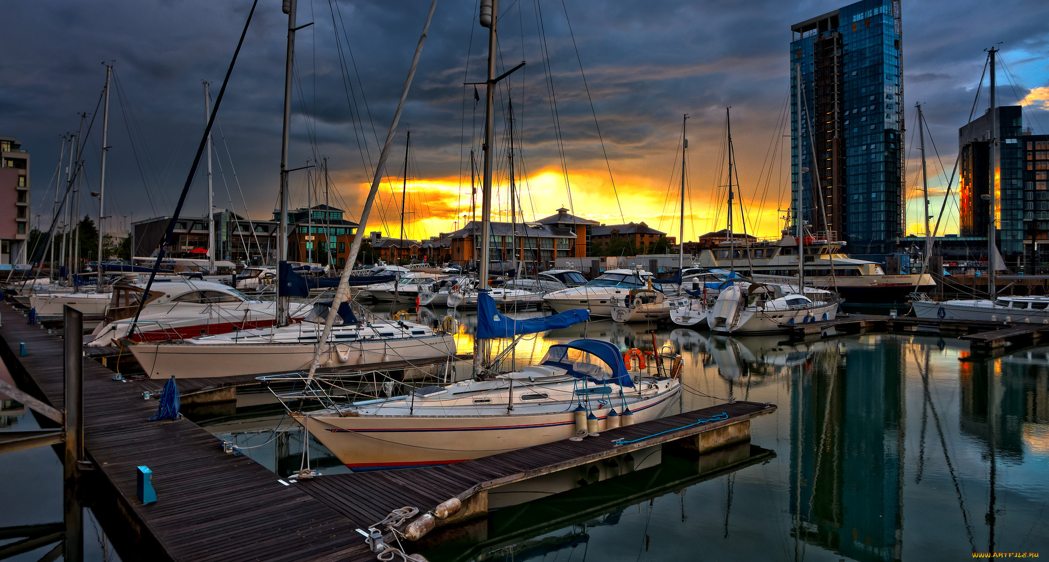 корабли, Яхты, причалы, бухта, город