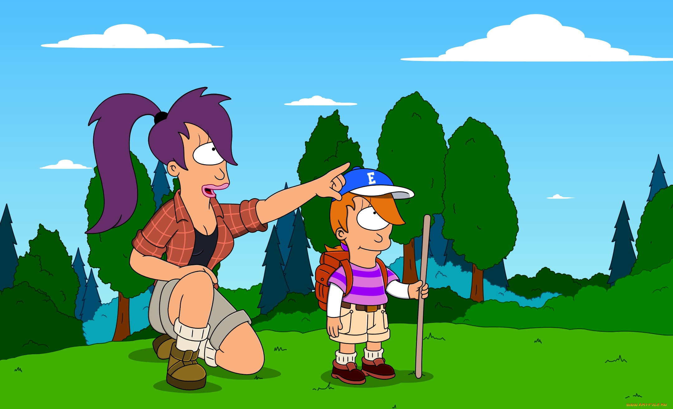 мультфильмы, futurama, деревья, природа, персонажи