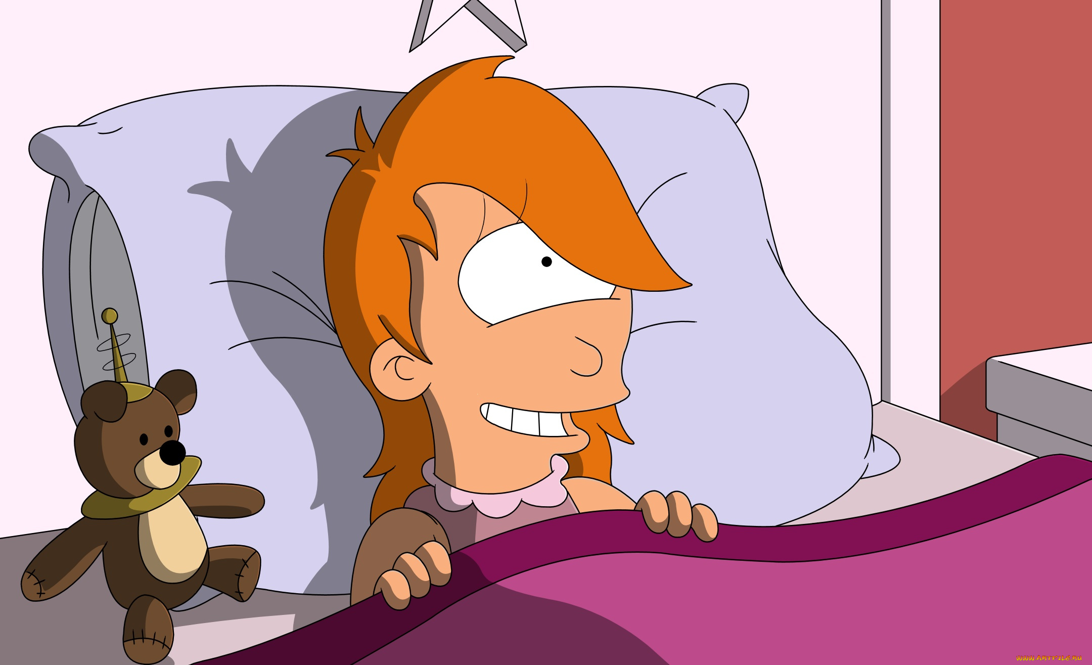мультфильмы, futurama, игрушка, кровать, персонаж