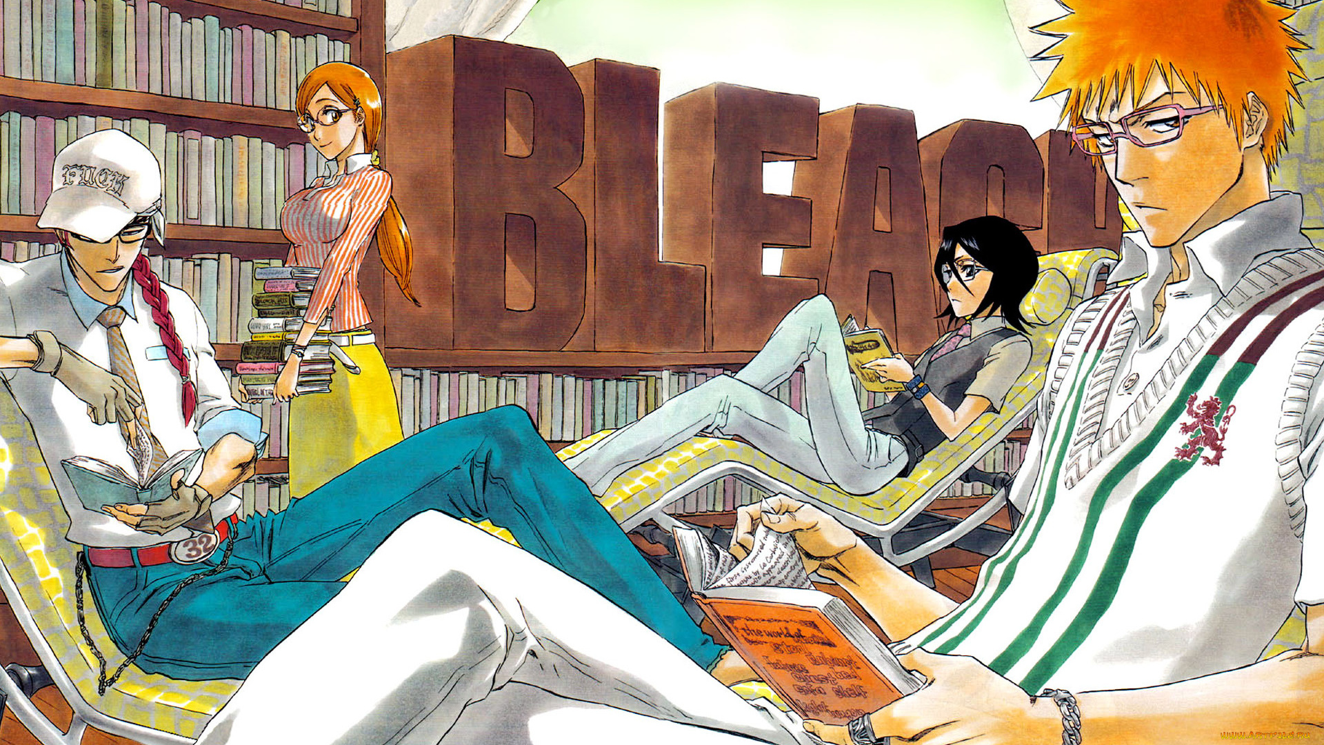 аниме, bleach, rukia, kuchiki, orihime, inoue, shinigami, девушка, art, парень, арт, рыжий, ichigo, kurosaki, abarai, renji