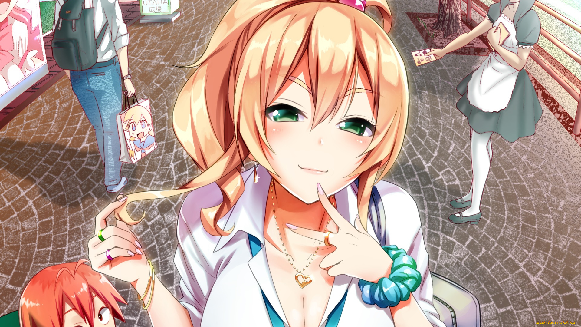 аниме, город, , улицы, , здания, девушка