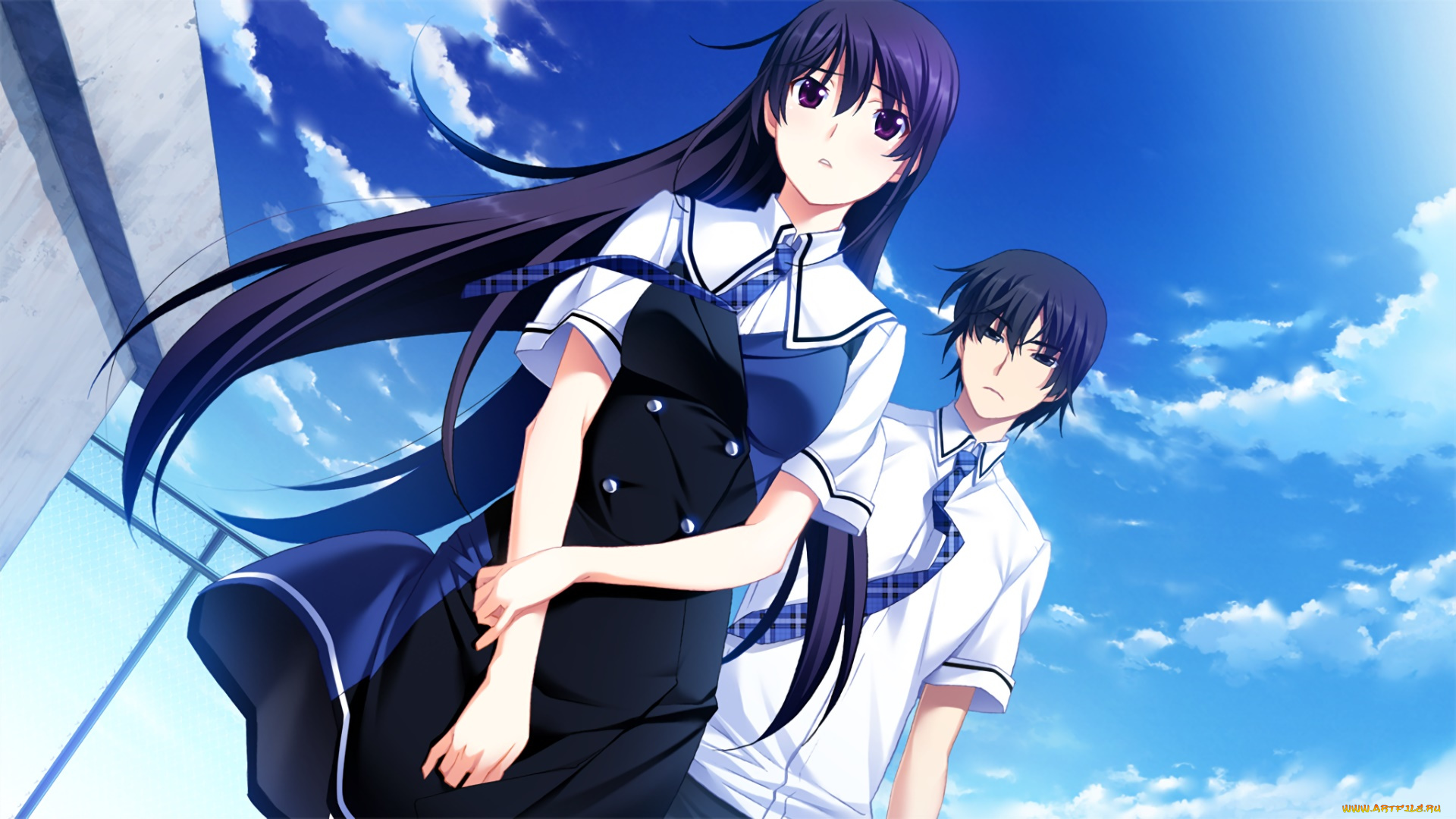 аниме, grisaia, no, kajitsu, фон, парень, взгляд, девушка