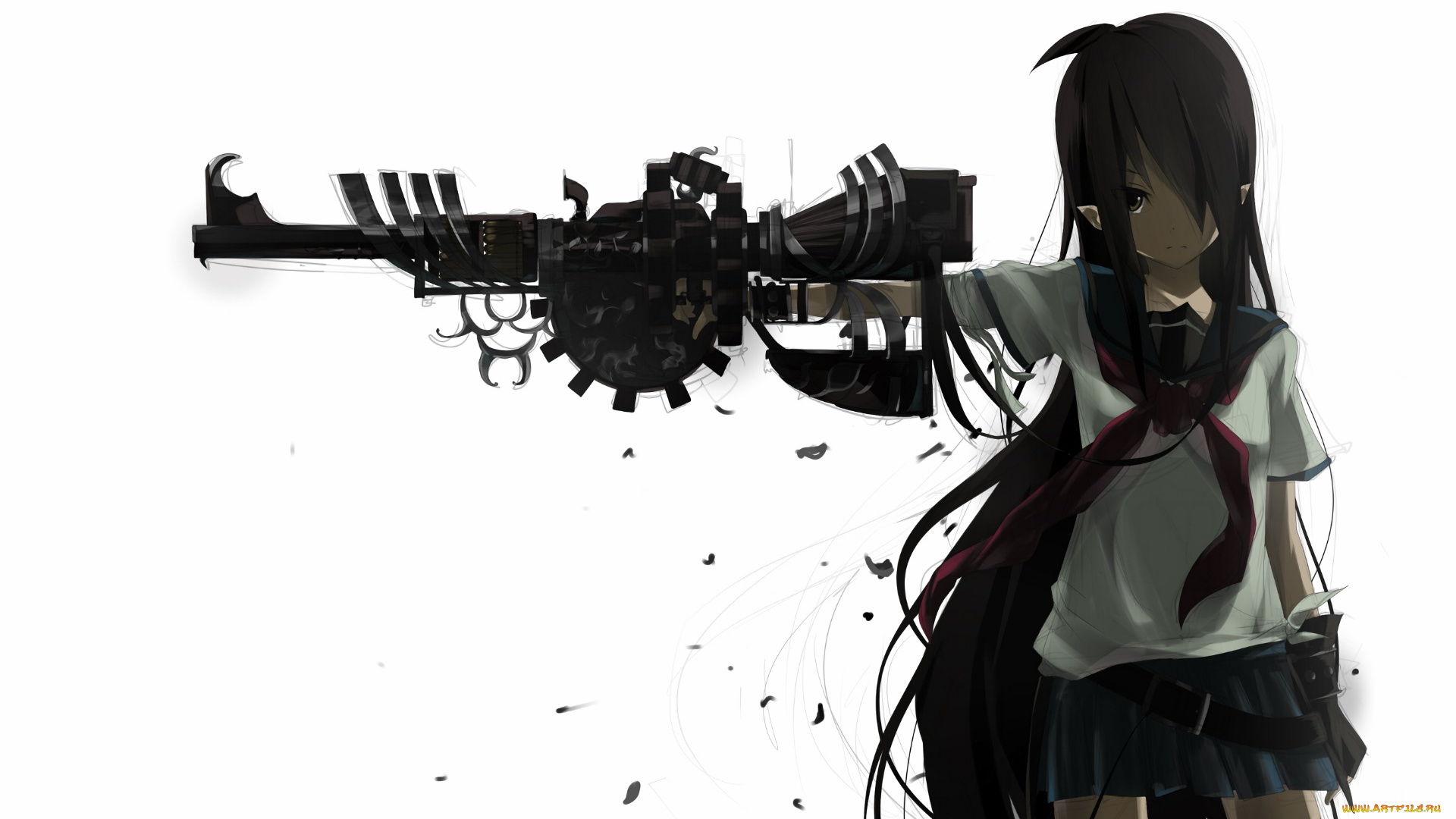 аниме, оружие, , техника, , технологии, девушка, фон, взгляд