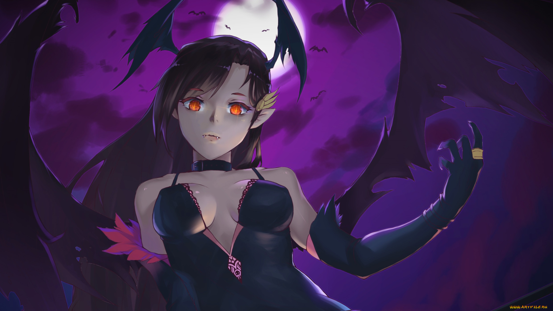 аниме, touhou, девушка, ночь