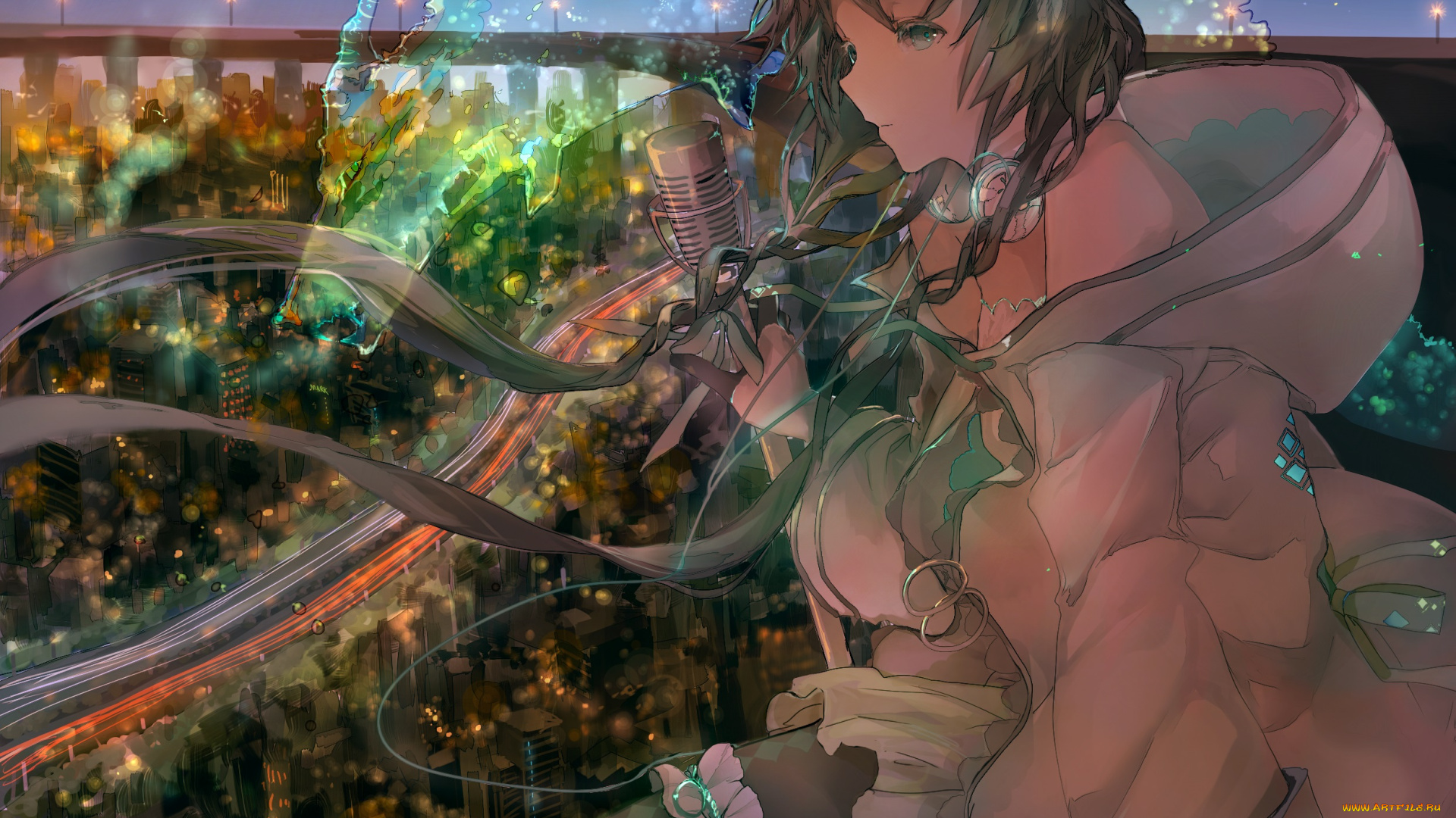 аниме, utau, микрофон, дракон, девушка