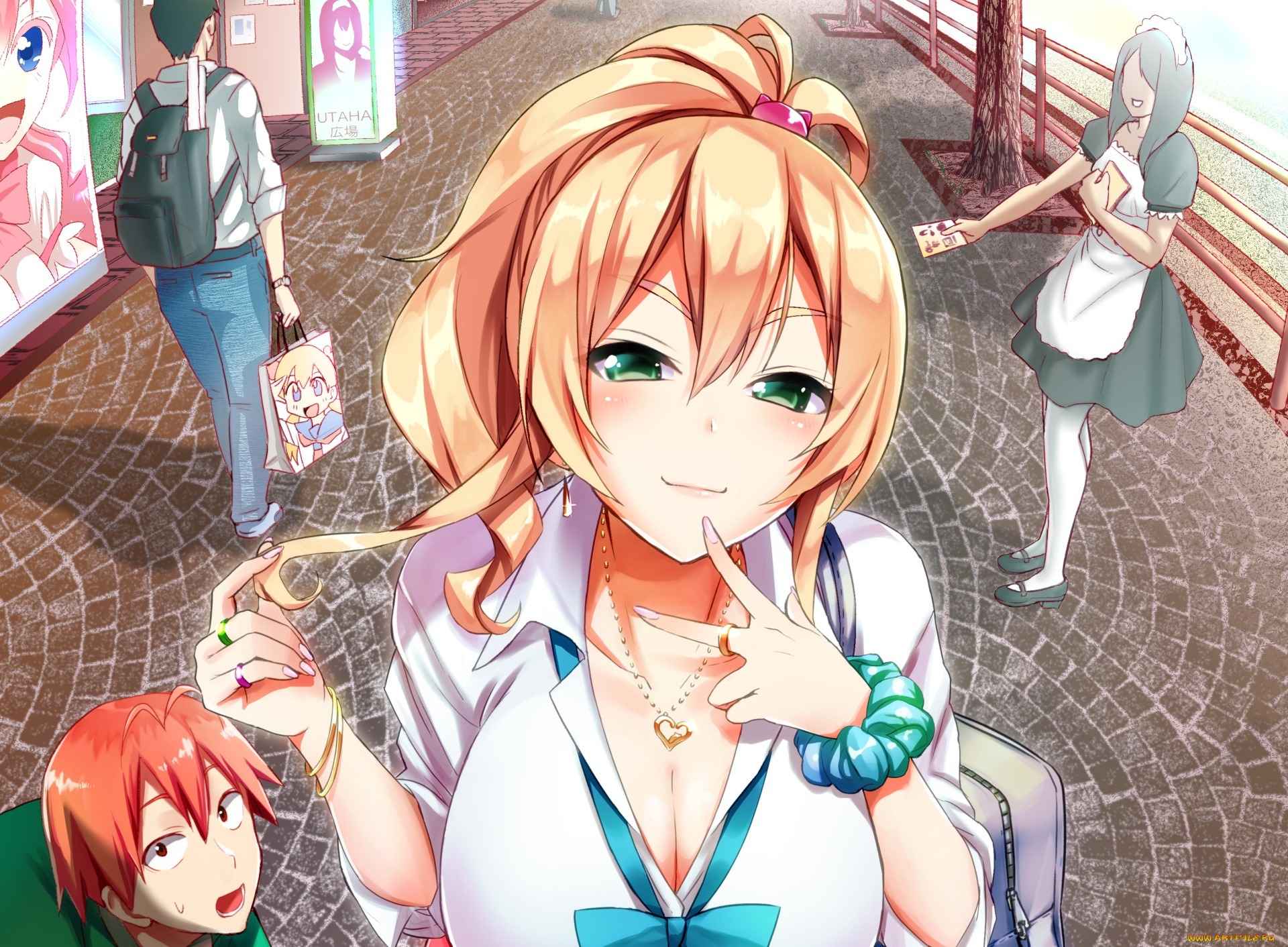 аниме, город, , улицы, , здания, девушка