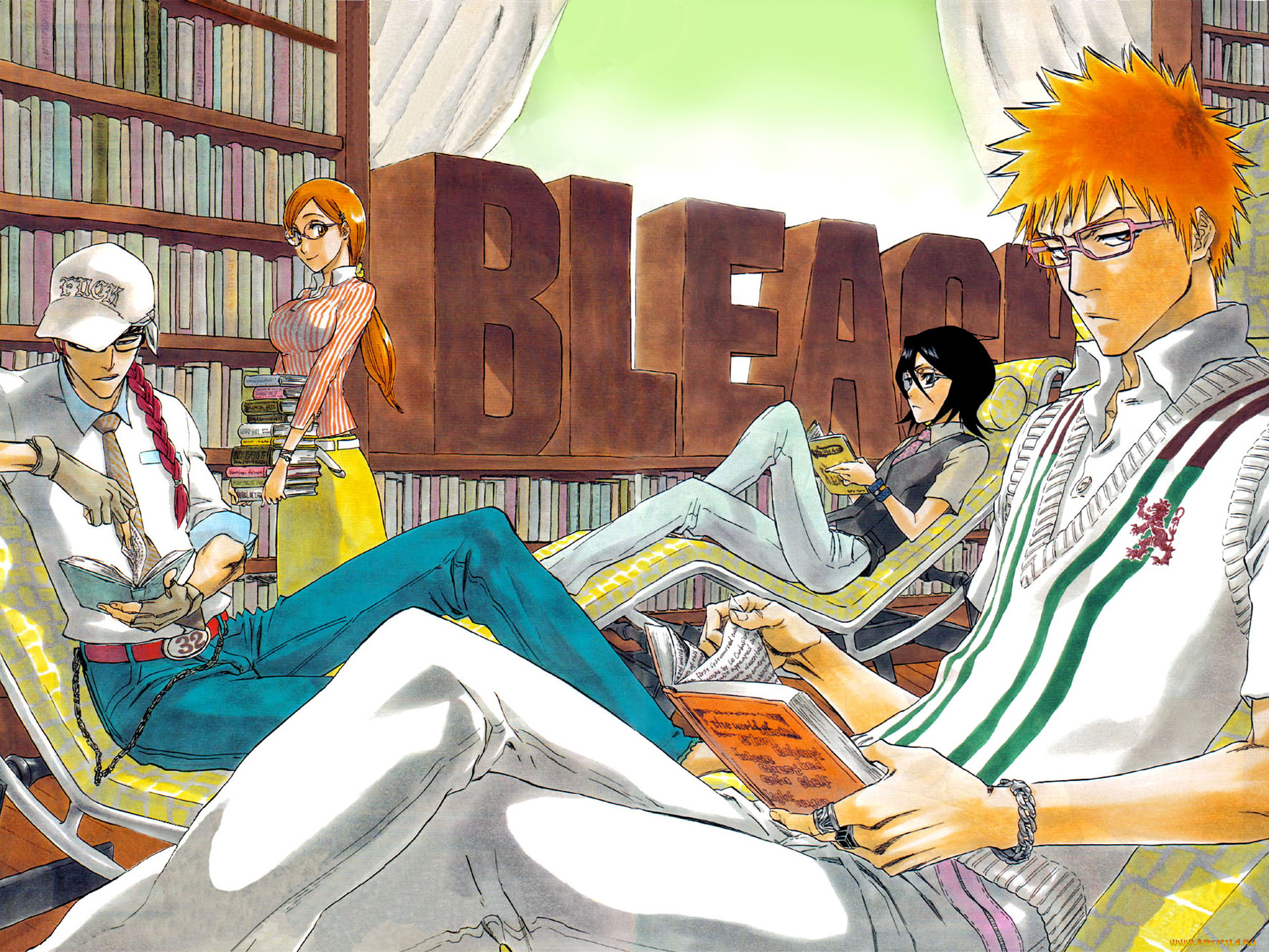 аниме, bleach, rukia, kuchiki, orihime, inoue, shinigami, девушка, art, парень, арт, рыжий, ichigo, kurosaki, abarai, renji
