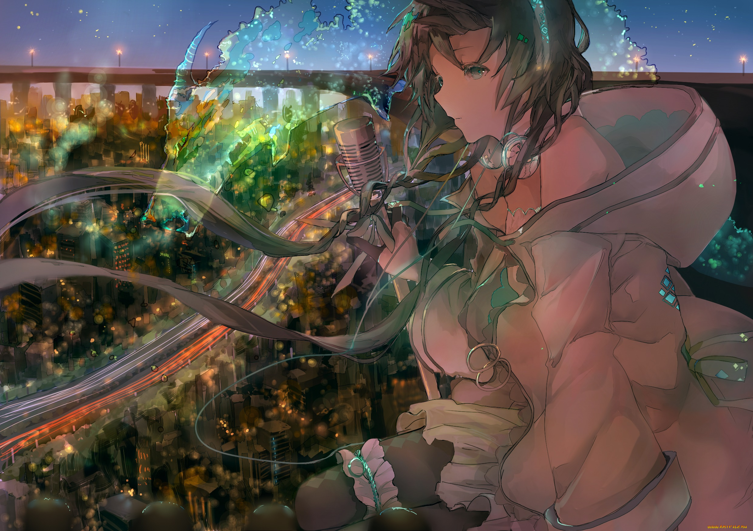 аниме, utau, микрофон, дракон, девушка