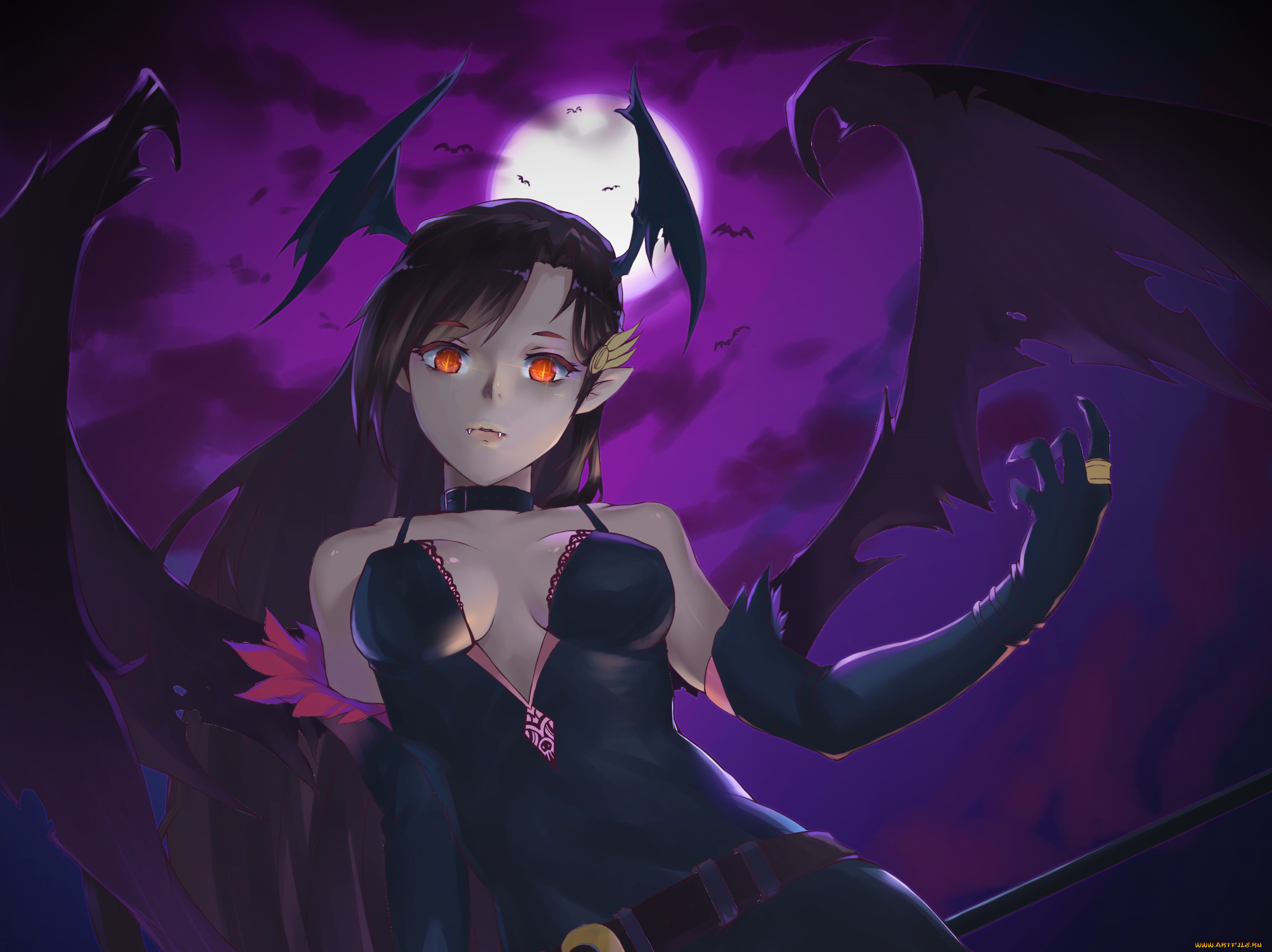 аниме, touhou, девушка, ночь