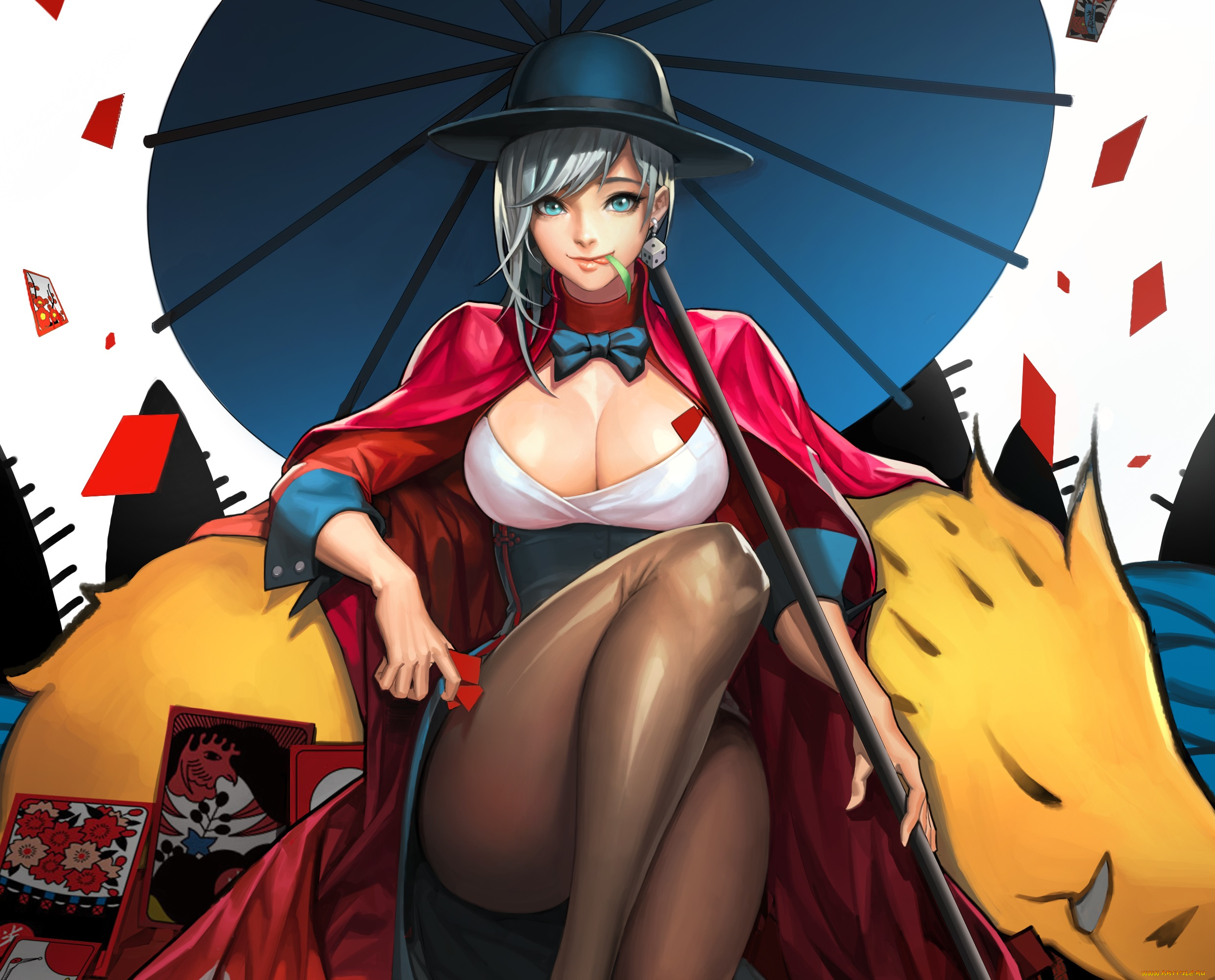 аниме, hero, warz, девушка, зонт, арт