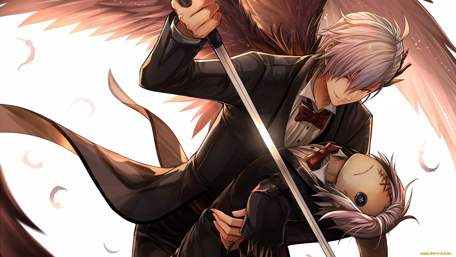 аниме, ангелы, , демоны, парень, фон, взгляд